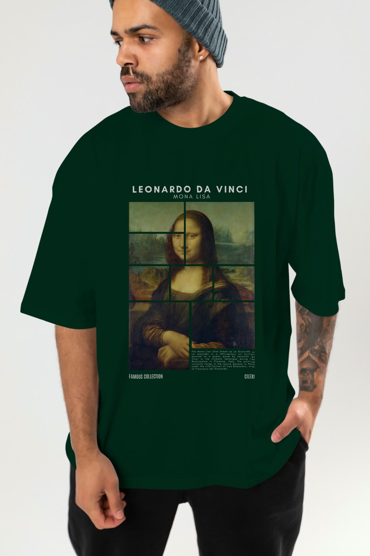 Leonardo Da Vinci Mona Lisa ön Baskılı Oversize t-shirt Erkek Kadın Bisiklet Yaka Pamuk tişort