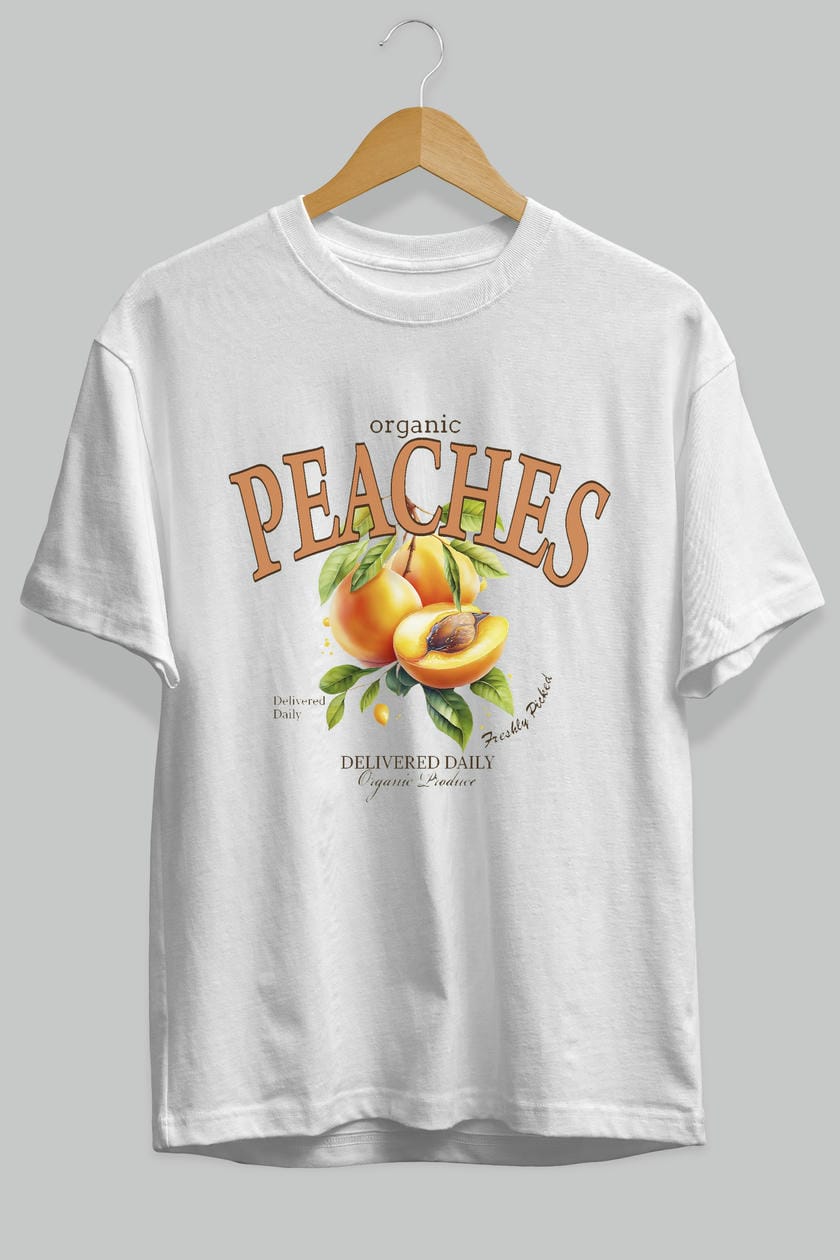 Peaches Ön Baskılı Oversize t-shirt Erkek Kadın Pamuk Bisiklet Yaka tişort