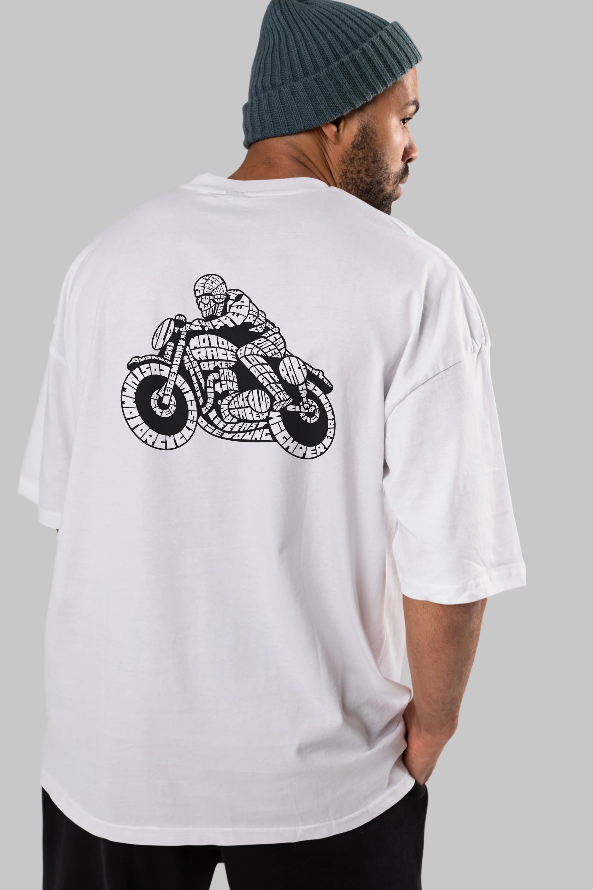 Caferacer Arka Baskılı Oversize t-shirt %100 pamuk Erkek Kadın Unisex