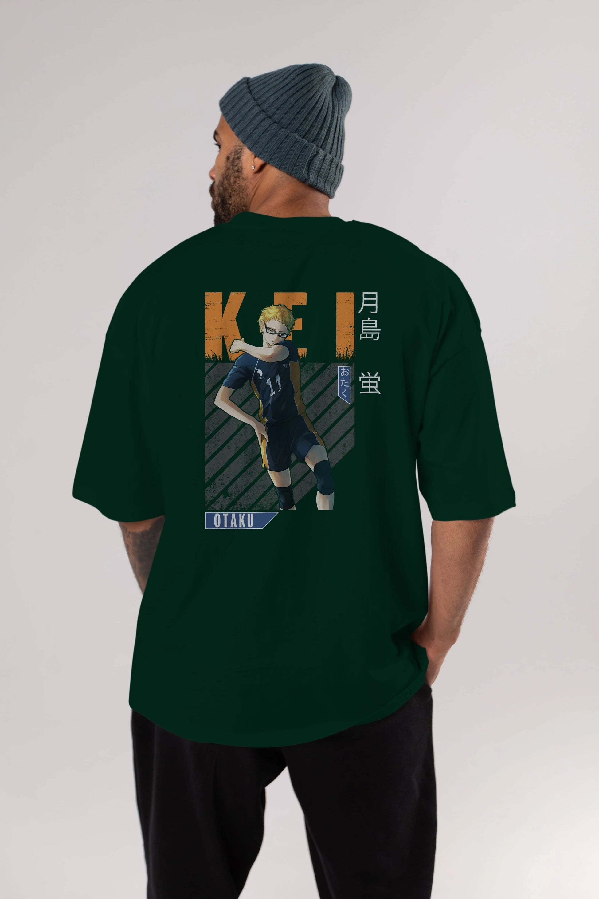 Kei Tsukishima 2 Anime Arka Baskılı Oversize t-shirt Erkek Kadın Unisex