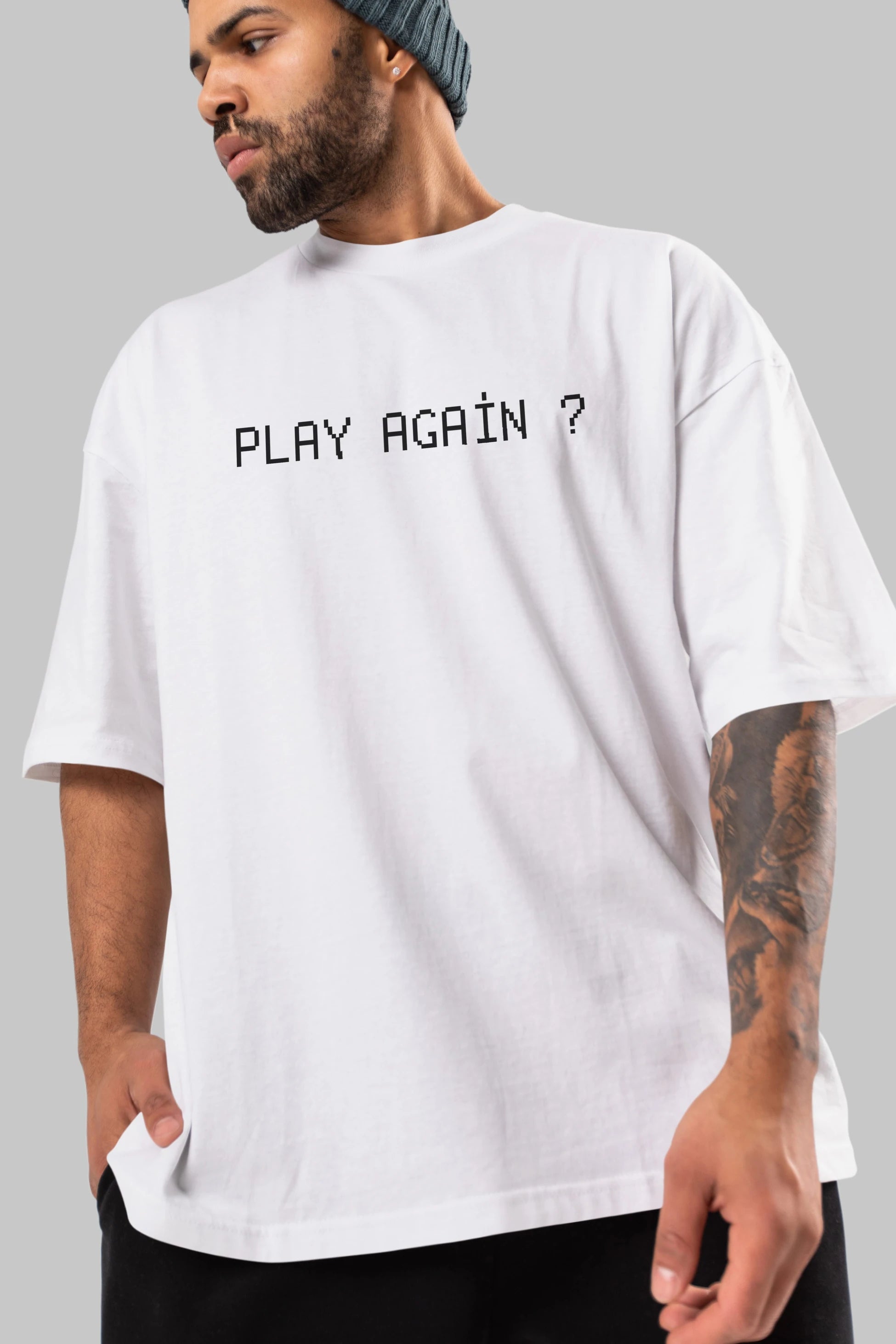 Play Again Ön Baskılı Oversize t-shirt %100 pamuk Erkek Kadın Unisex