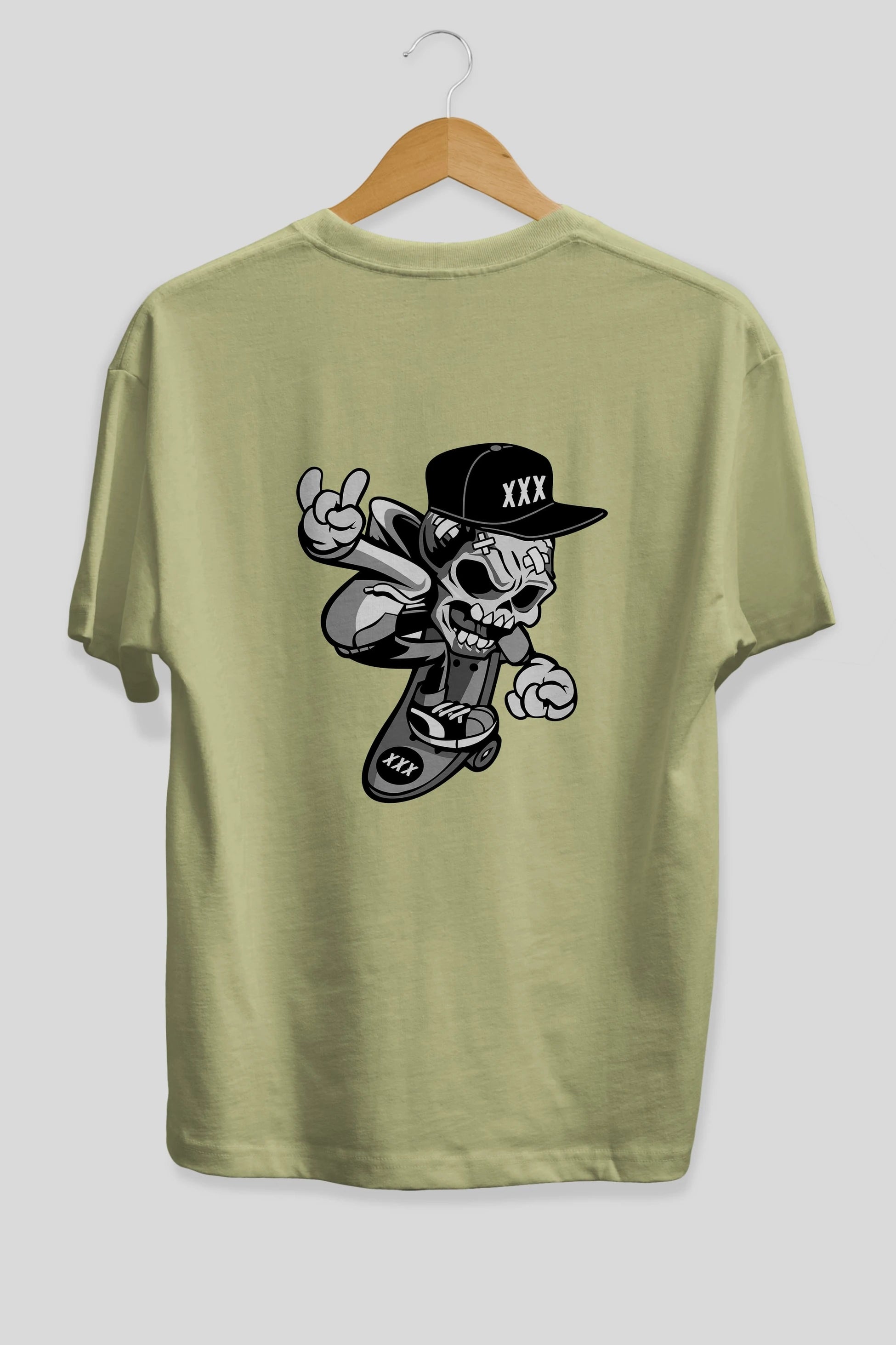 Skull Skateboard Arka Baskılı Oversize t-shirt Erkek Kadın Unisex %100 Pamuk tişort