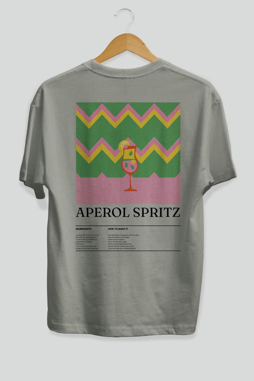 Aperol Spritz Kokteyl Serisi Arka Baskılı Oversize t-shirt Erkek Kadın %100 Pamuk Bisiklet Yaka tişort