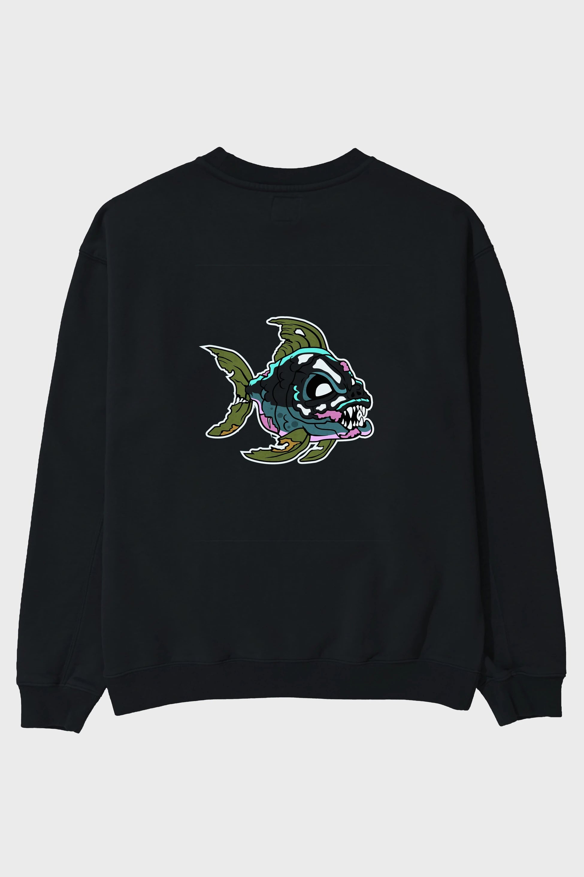 Fish Monster Arka Baskılı Oversize Sweatshirt Erkek Kadın Unisex