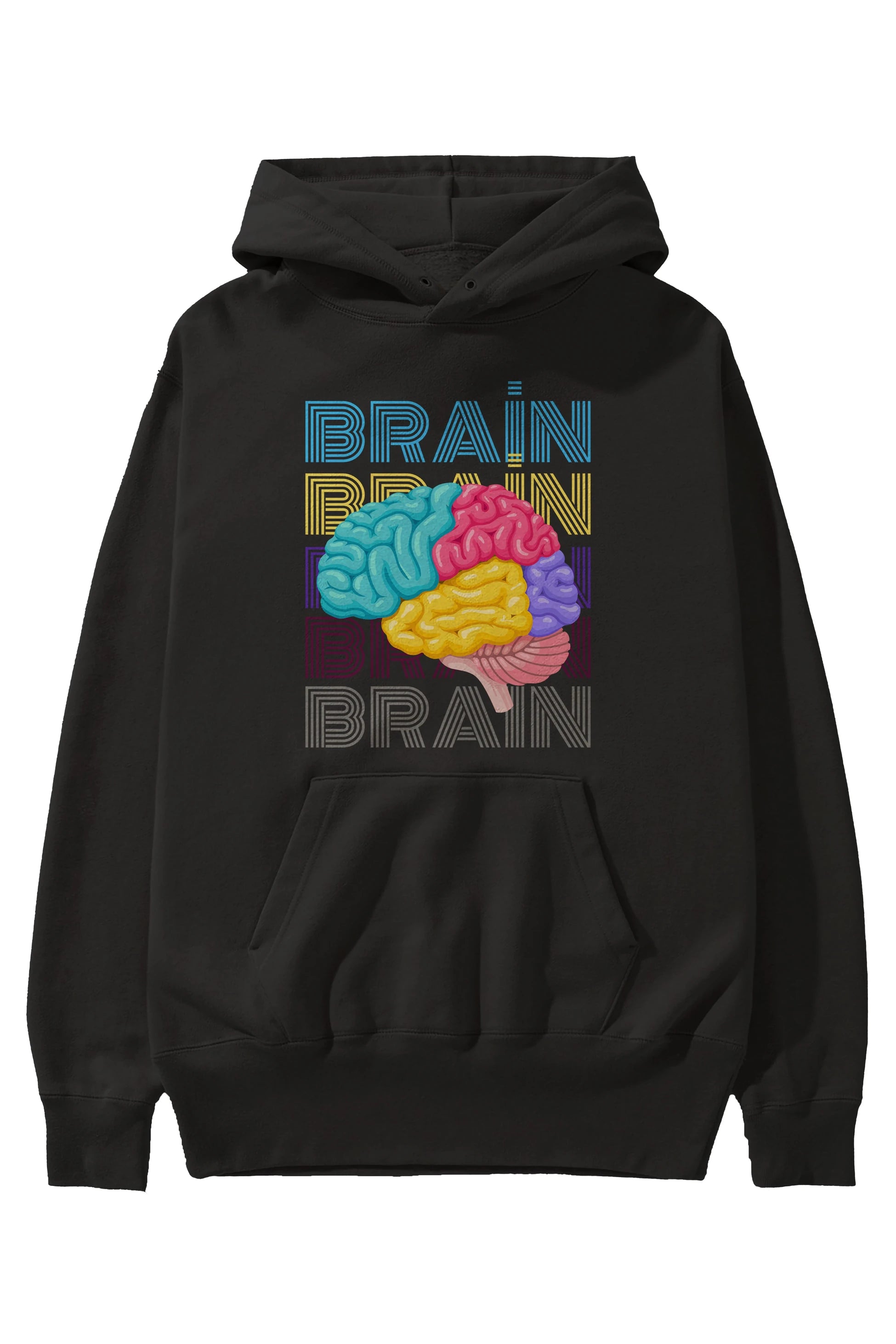 Brain Yazılı Ön Baskılı Oversize Hoodie Kapüşonlu Sweatshirt Erkek Kadın Unisex