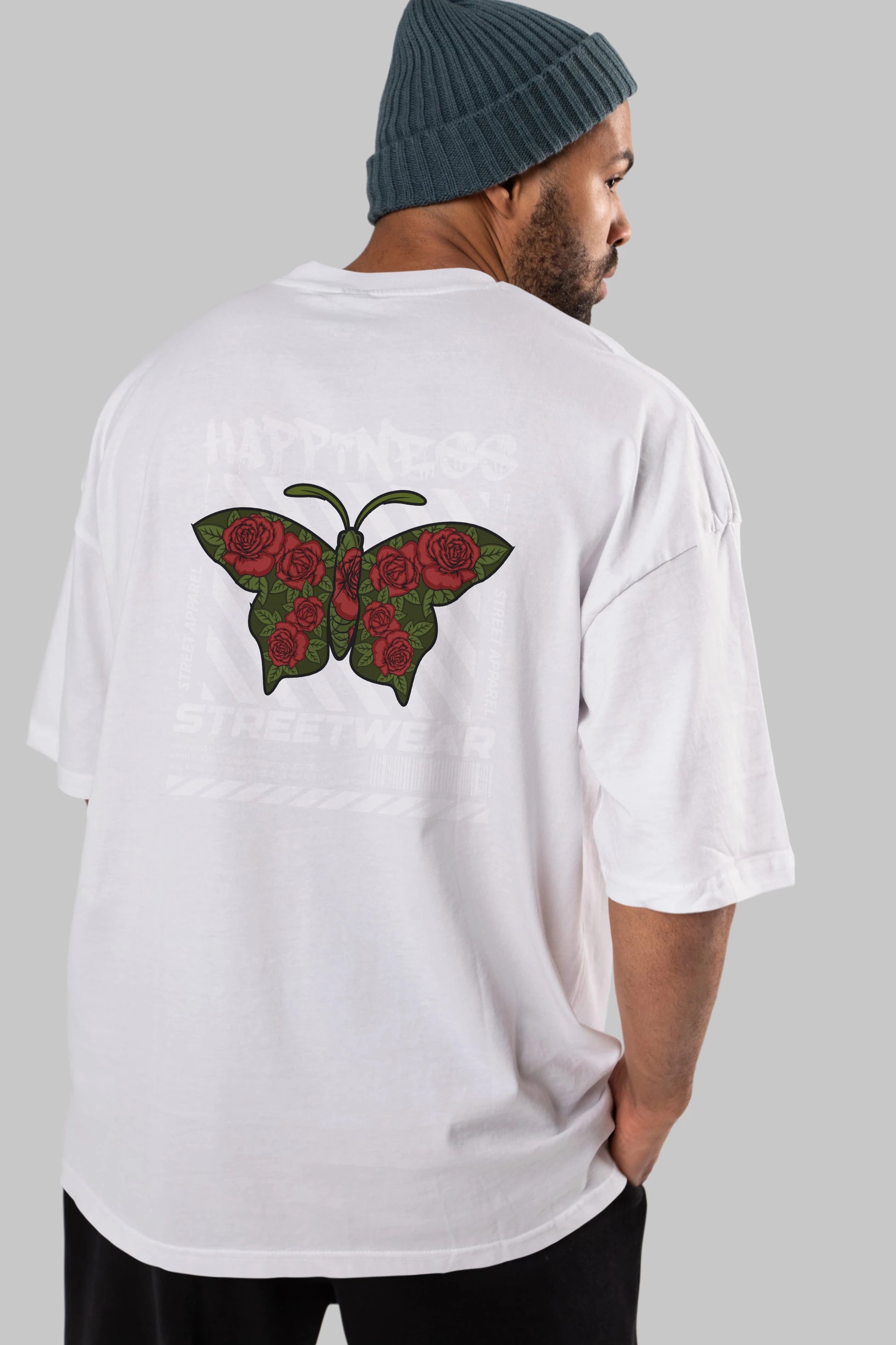 Happiness Streetwear Arka Baskılı Oversize t-shirt Erkek Kadın Unisex