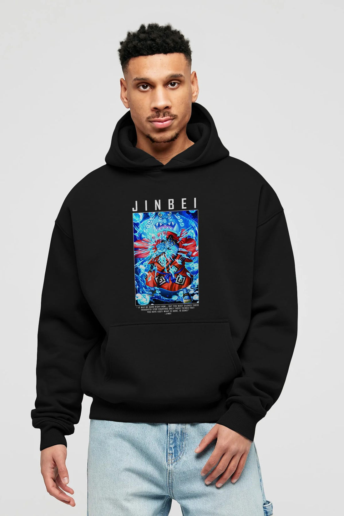 Jinbei Anime Ön Baskılı Hoodie Oversize Kapüşonlu Sweatshirt Erkek Kadın Unisex