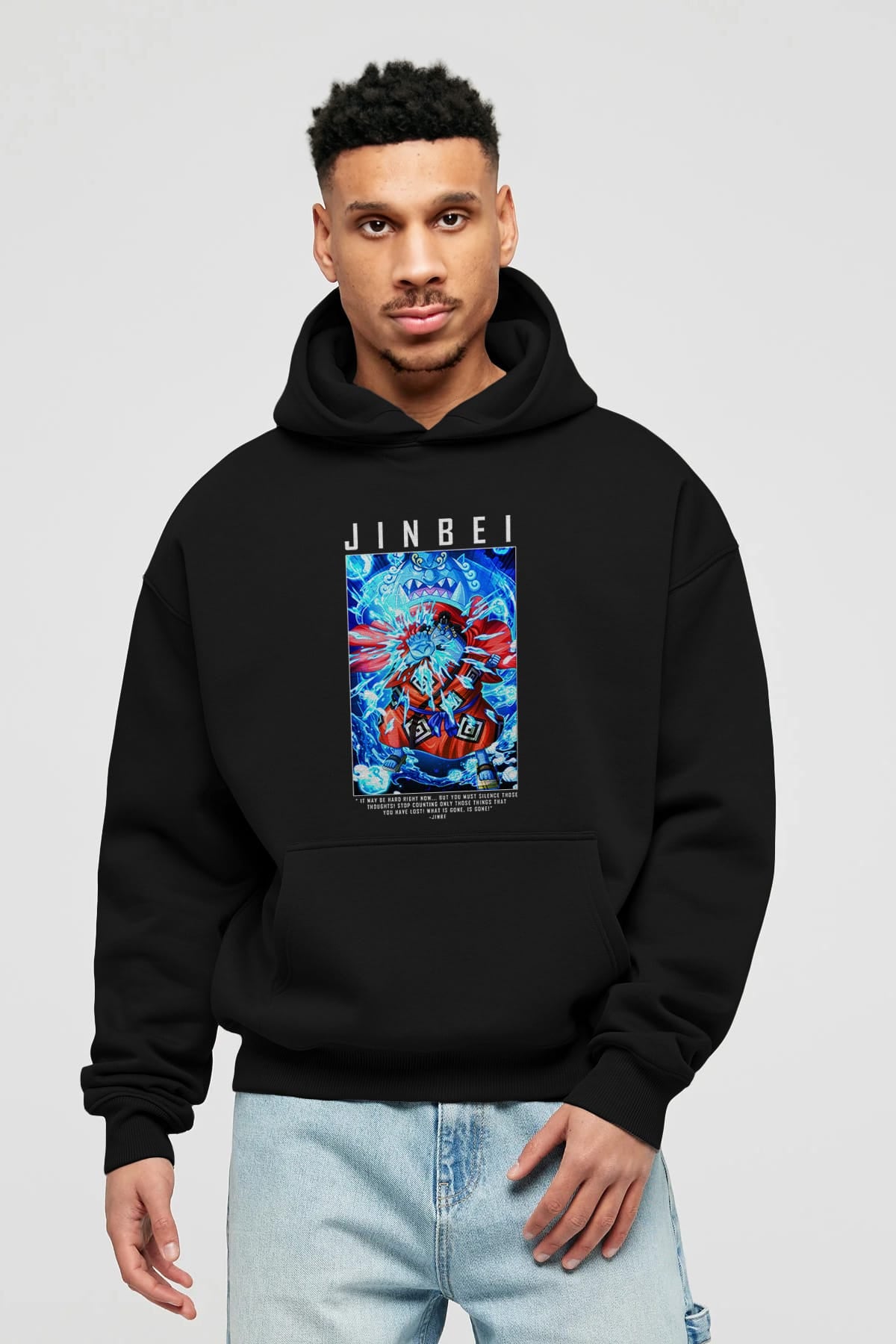 Jinbei Anime Ön Baskılı Hoodie Oversize Kapüşonlu Sweatshirt Erkek Kadın Unisex