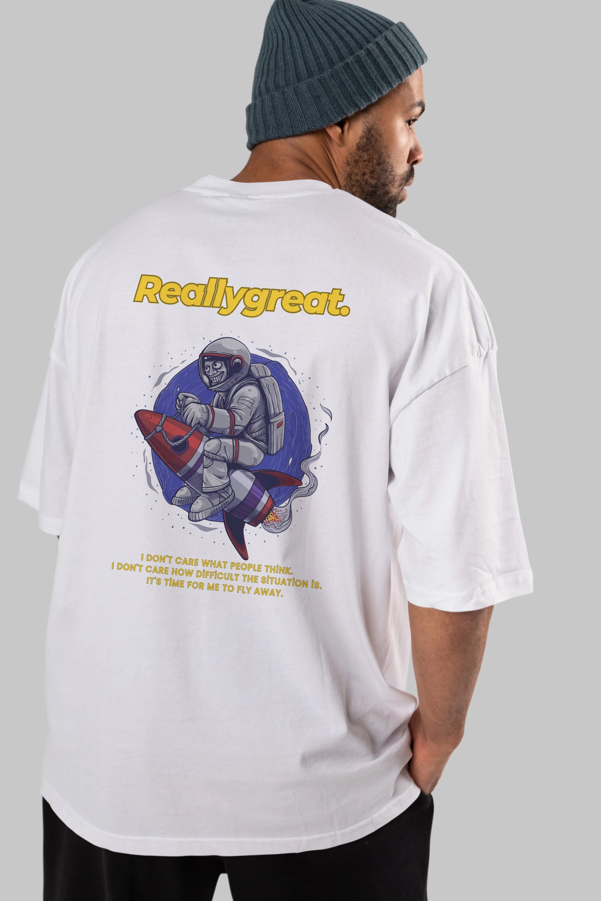 Reallygreat Astronaut Arka Baskılı Oversize t-shirt Erkek Kadın Unisex