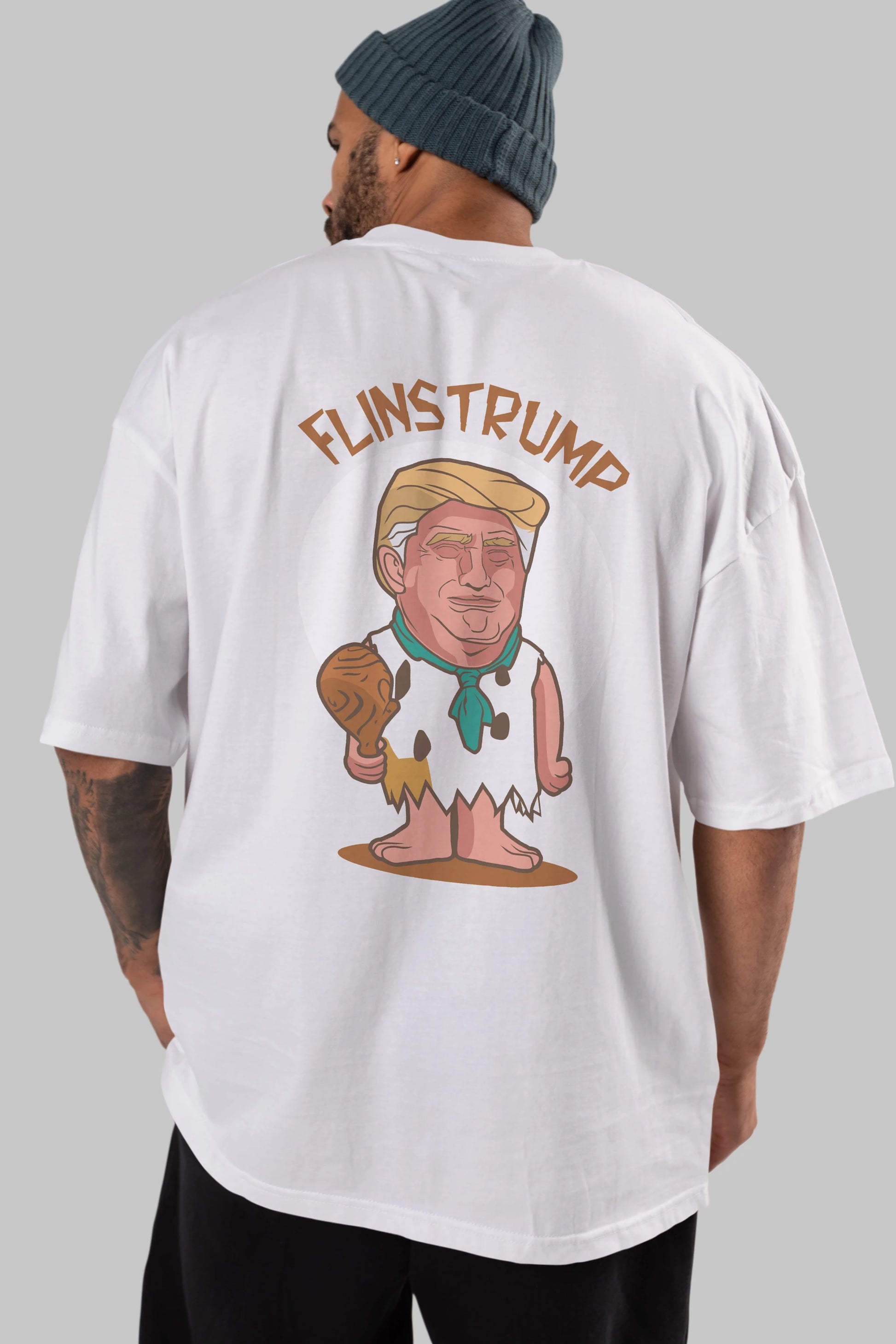 Flinstrump Arka Baskılı Oversize t-shirt Erkek Kadın Unisex %100 Pamuk tişort