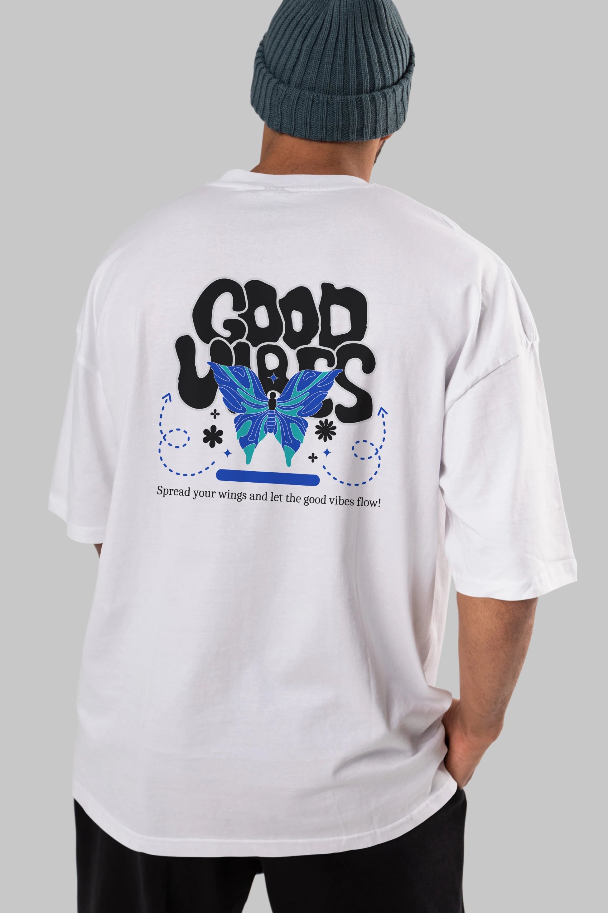 Good Vibes Yazılı 4 Arka Baskılı Oversize t-shirt Erkek Kadın Unisex
