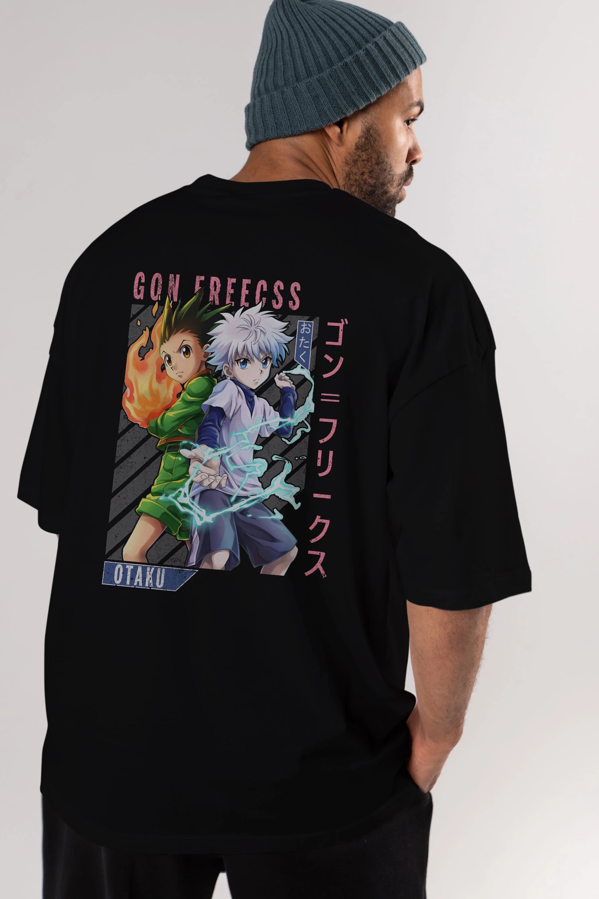 Gon Freecss HUNTER X HUNTER 1 Anime Arka Baskılı Oversize t-shirt Erkek Kadın Unisex
