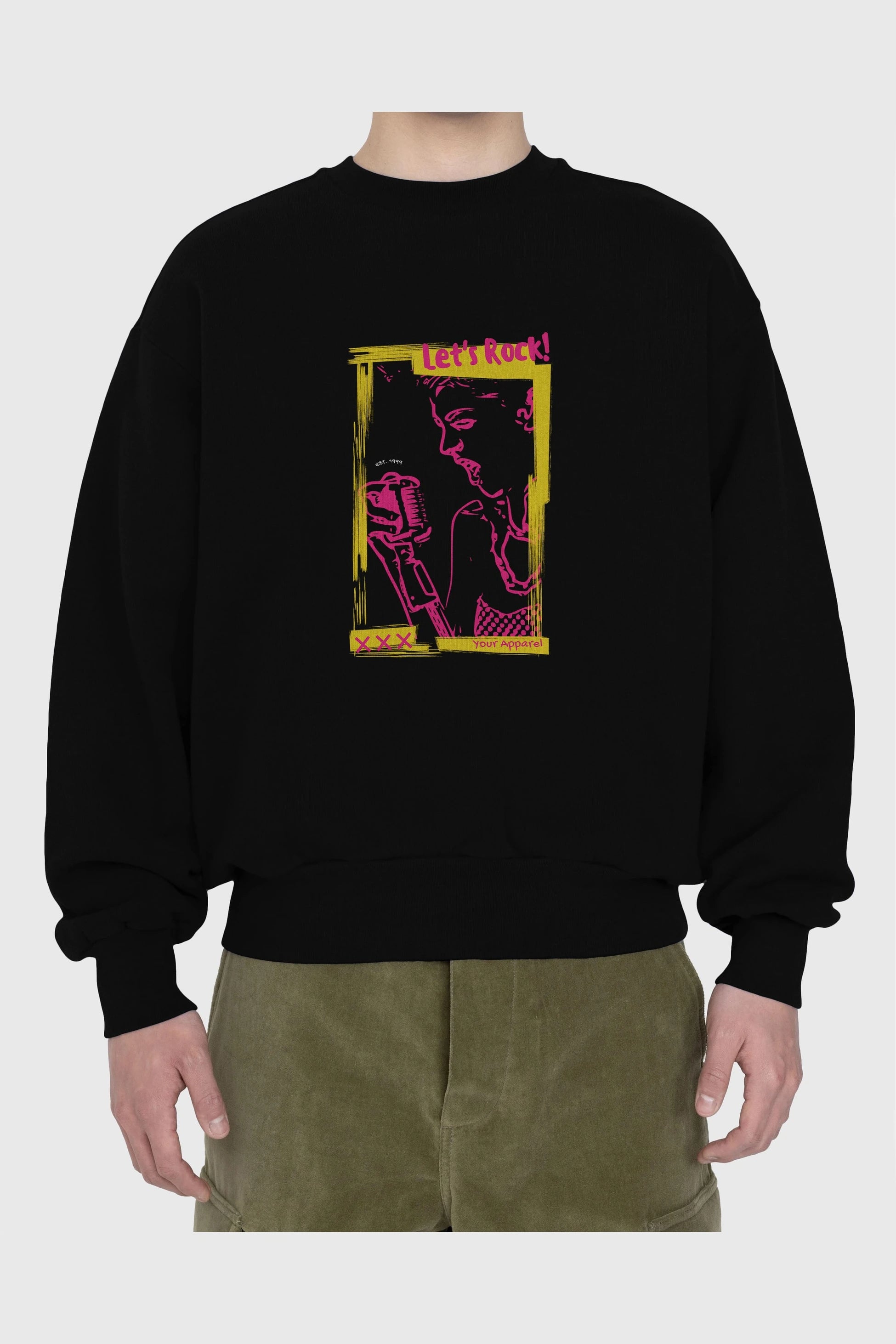 Let's Rock Yazılı Ön Baskılı Oversize Sweatshirt Erkek Kadın Unisex