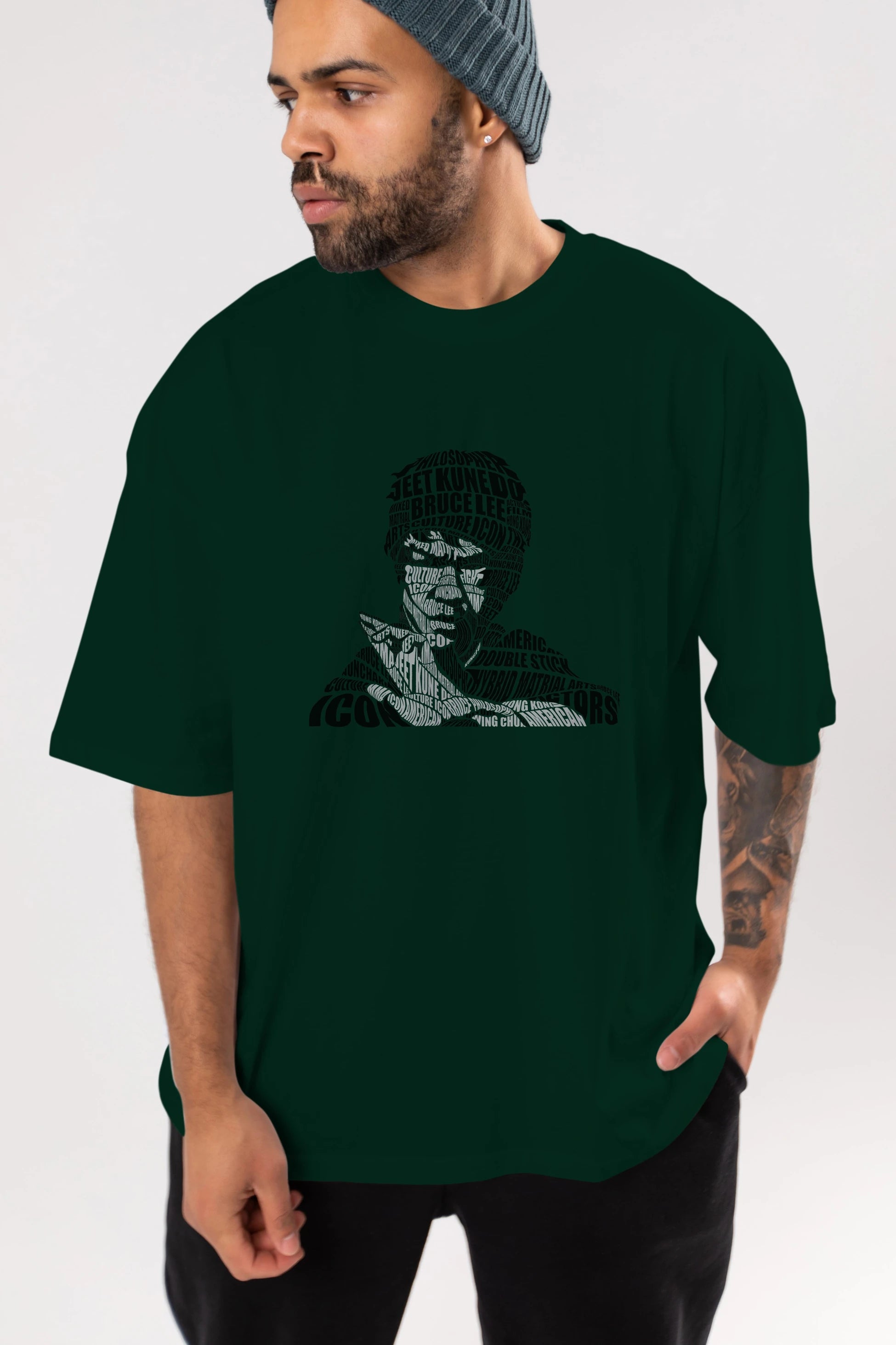 Bruce Lee Calligram Ön Baskılı Oversize t-shirt %100 pamuk Erkek Kadın Unisex