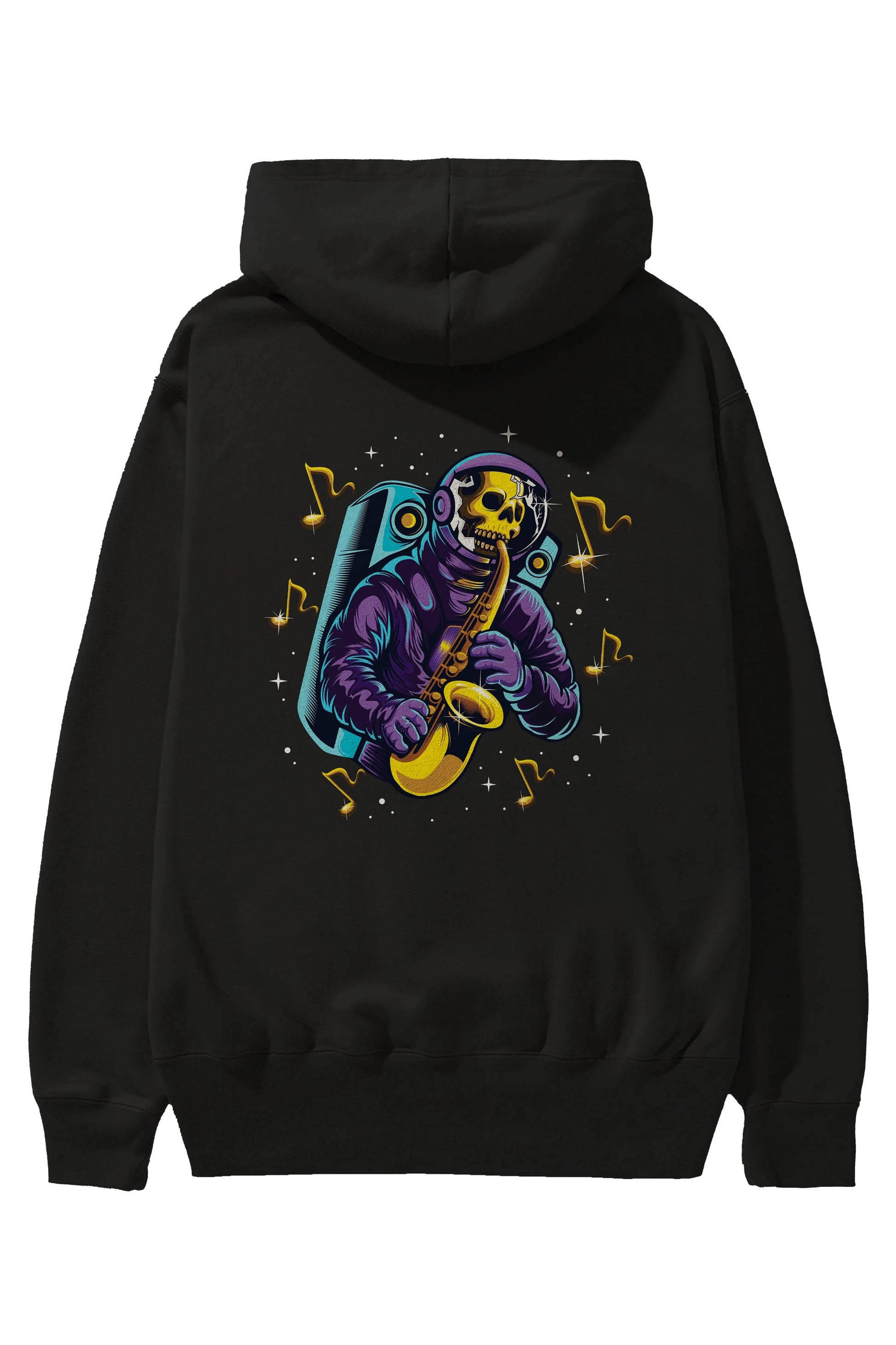 Astroskull Saxophonist Arka Baskılı Hoodie Oversize Kapüşonlu Sweatshirt Erkek Kadın Unisex