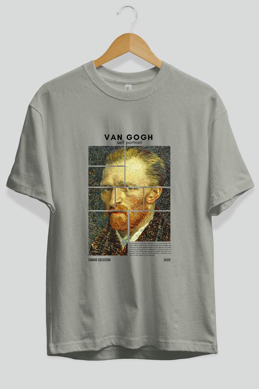 Van Gogh Self Portrait ön Baskılı Oversize t-shirt Erkek Kadın Bisiklet Yaka Pamuk tişort