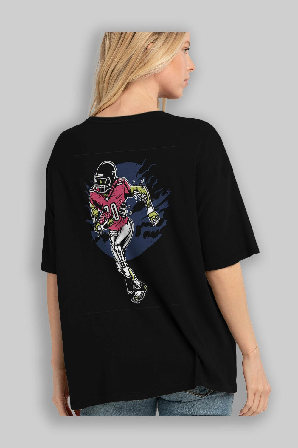 Zombie Football Arka Baskılı Oversize t-shirt Erkek Kadın Unisex %100 Pamuk