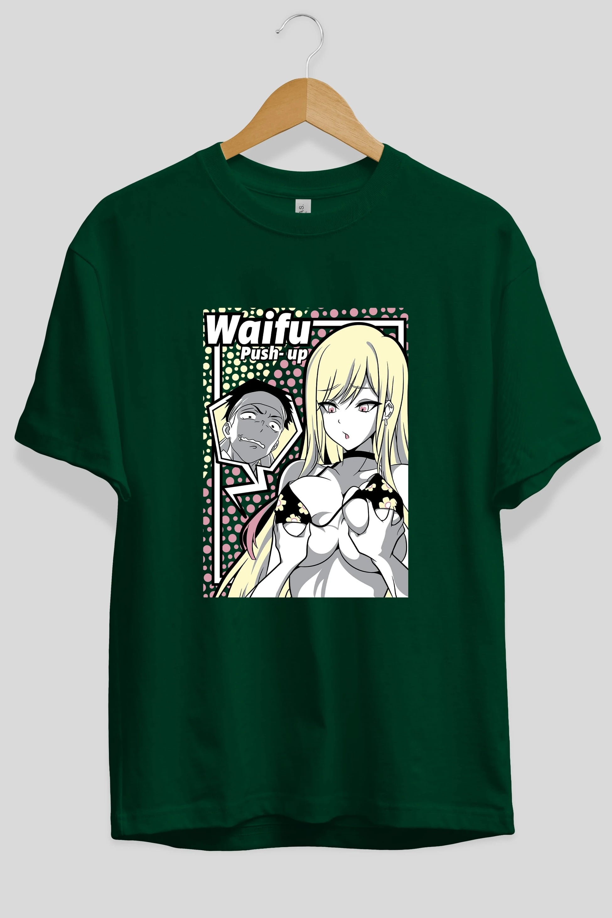 Waifu PushUp Anime Ön Baskılı Oversize t-shirt %100 pamuk Erkek Kadın Unisex