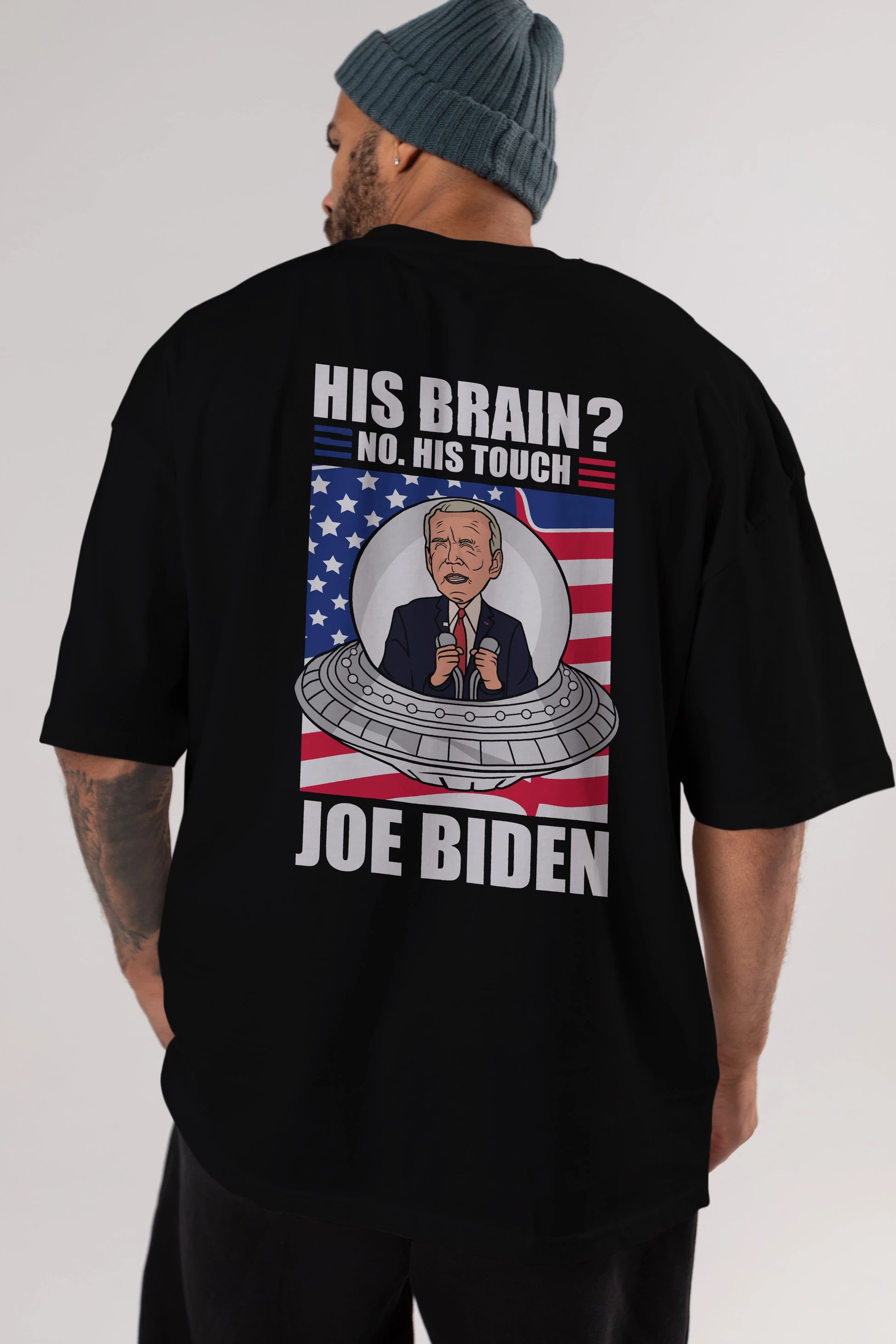 Alien Biden Arka Baskılı Oversize t-shirt Erkek Kadın Unisex %100 Pamuk tişort