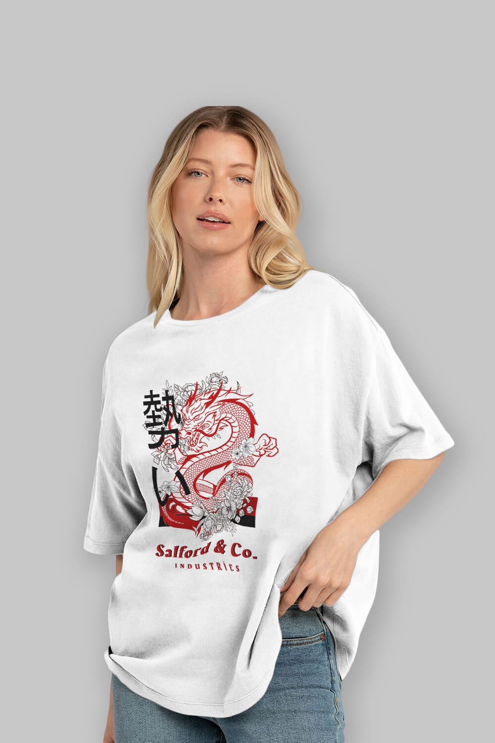 Dragon Ön Baskılı Oversize t-shirt Erkek Kadın Unisex