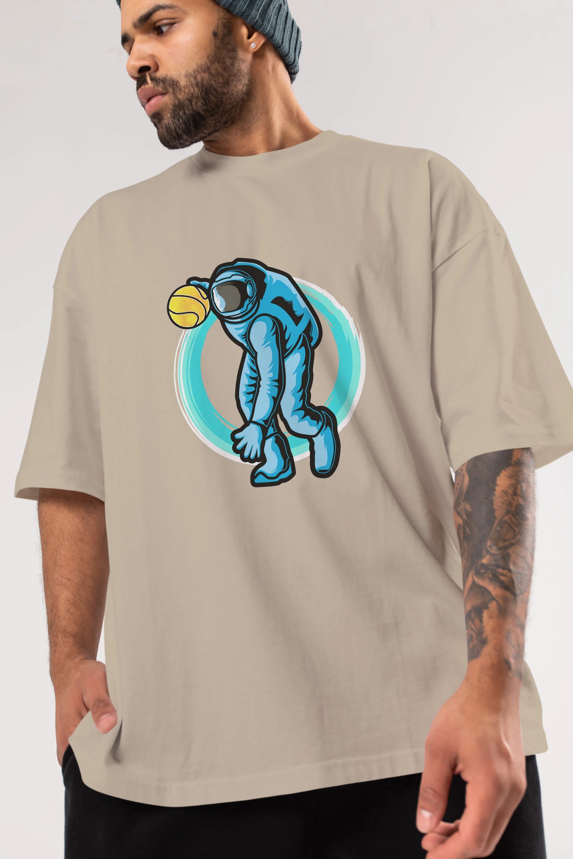 Astronaut Dribble Ön Baskılı Oversize t-shirt Erkek Kadın Unisex