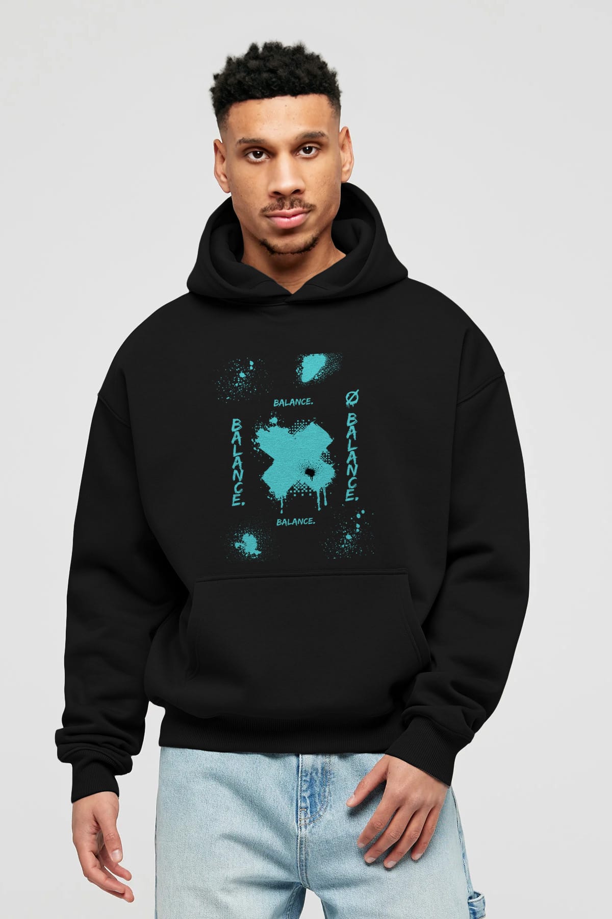 Balance Balance Yazılı Ön Baskılı Oversize Hoodie Kapüşonlu Sweatshirt Erkek Kadın Unisex