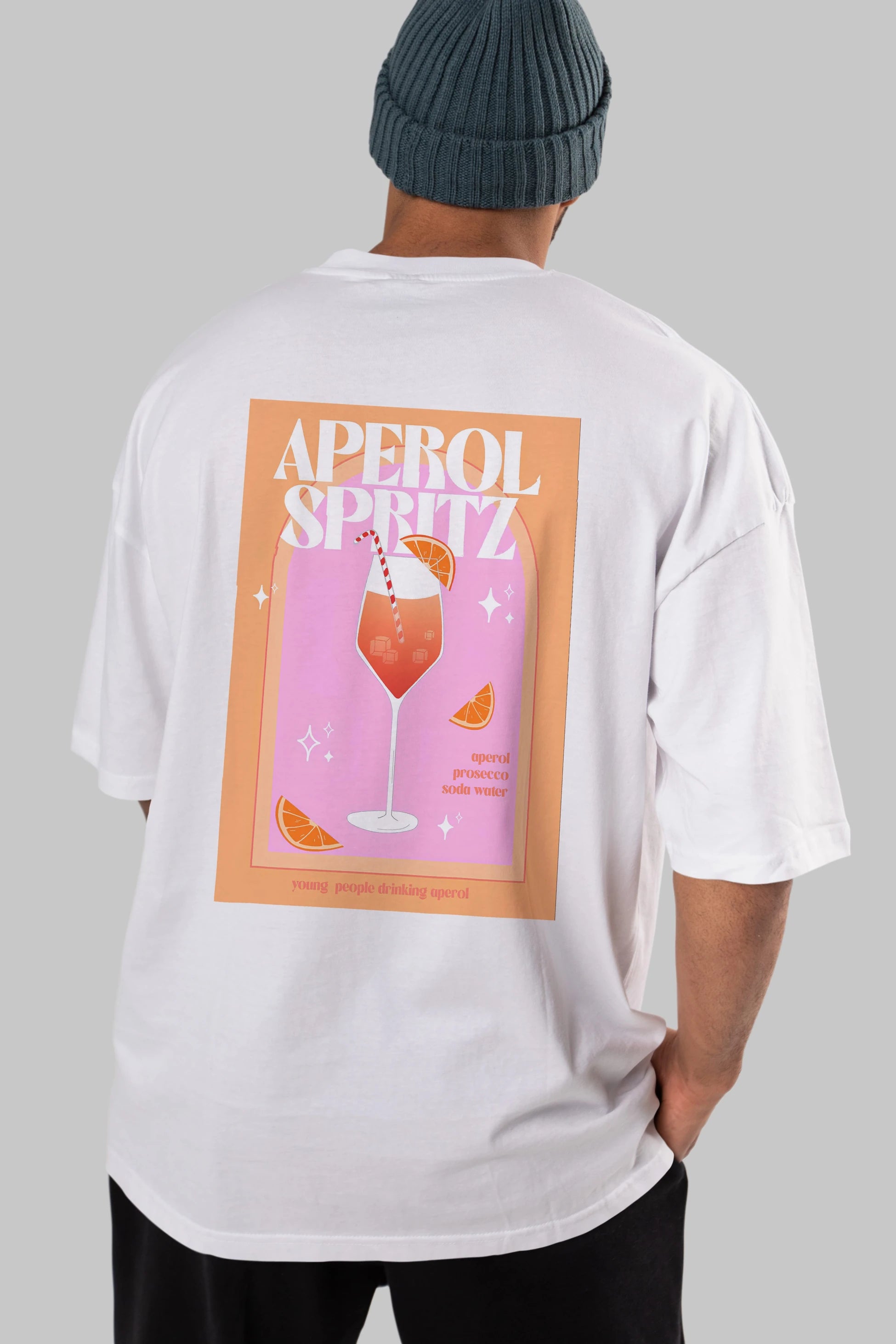 Aperol Spritz 2 Arka Baskılı Oversize t-shirt Erkek Kadın Unisex %100 Pamuk Bisiklet Yaka tişort