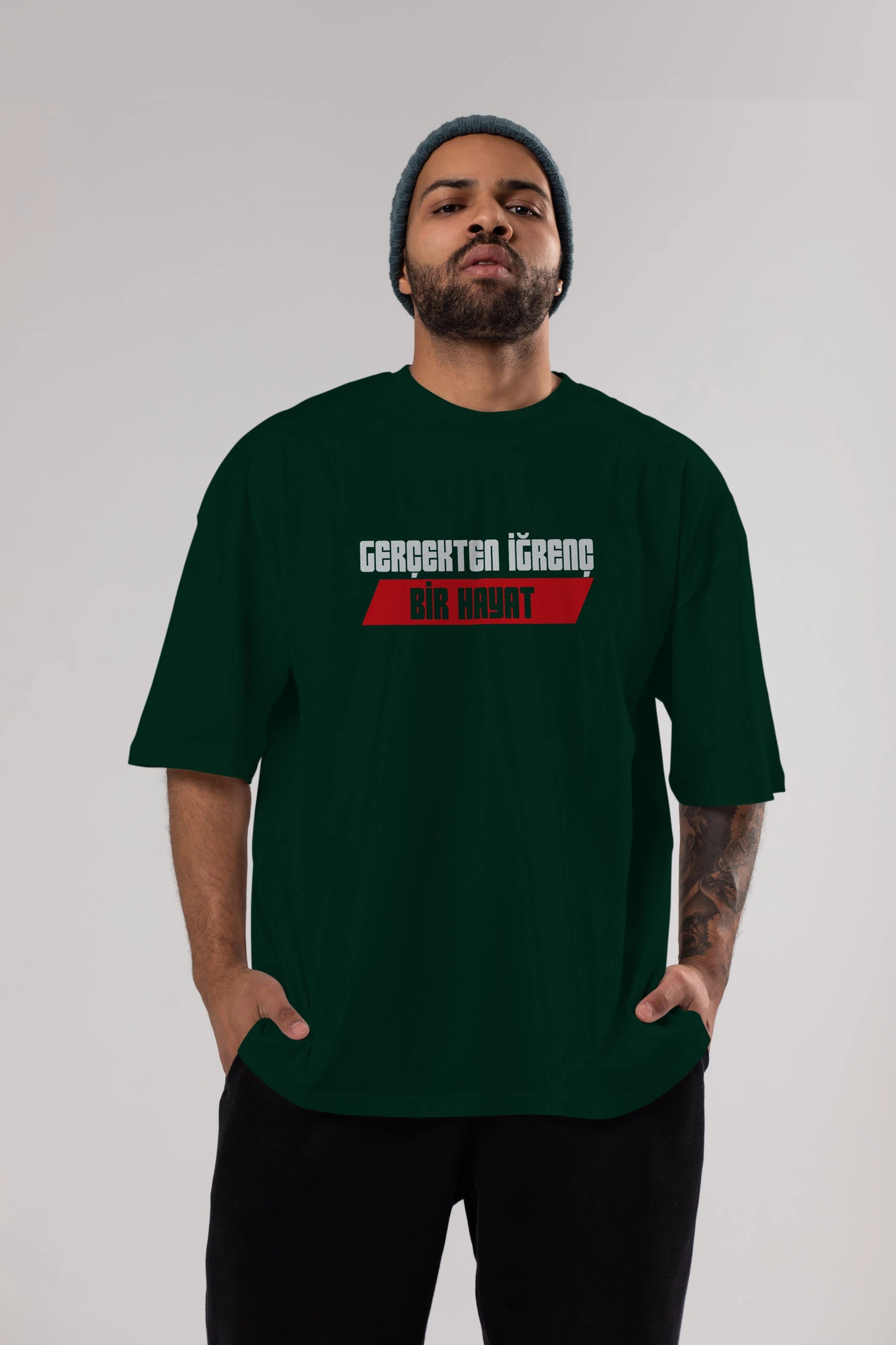 Gerçekte İğrenç Bir Hayat2 Ön Baskılı Oversize t-shirt %100 pamuk Erkek Kadın Unisex