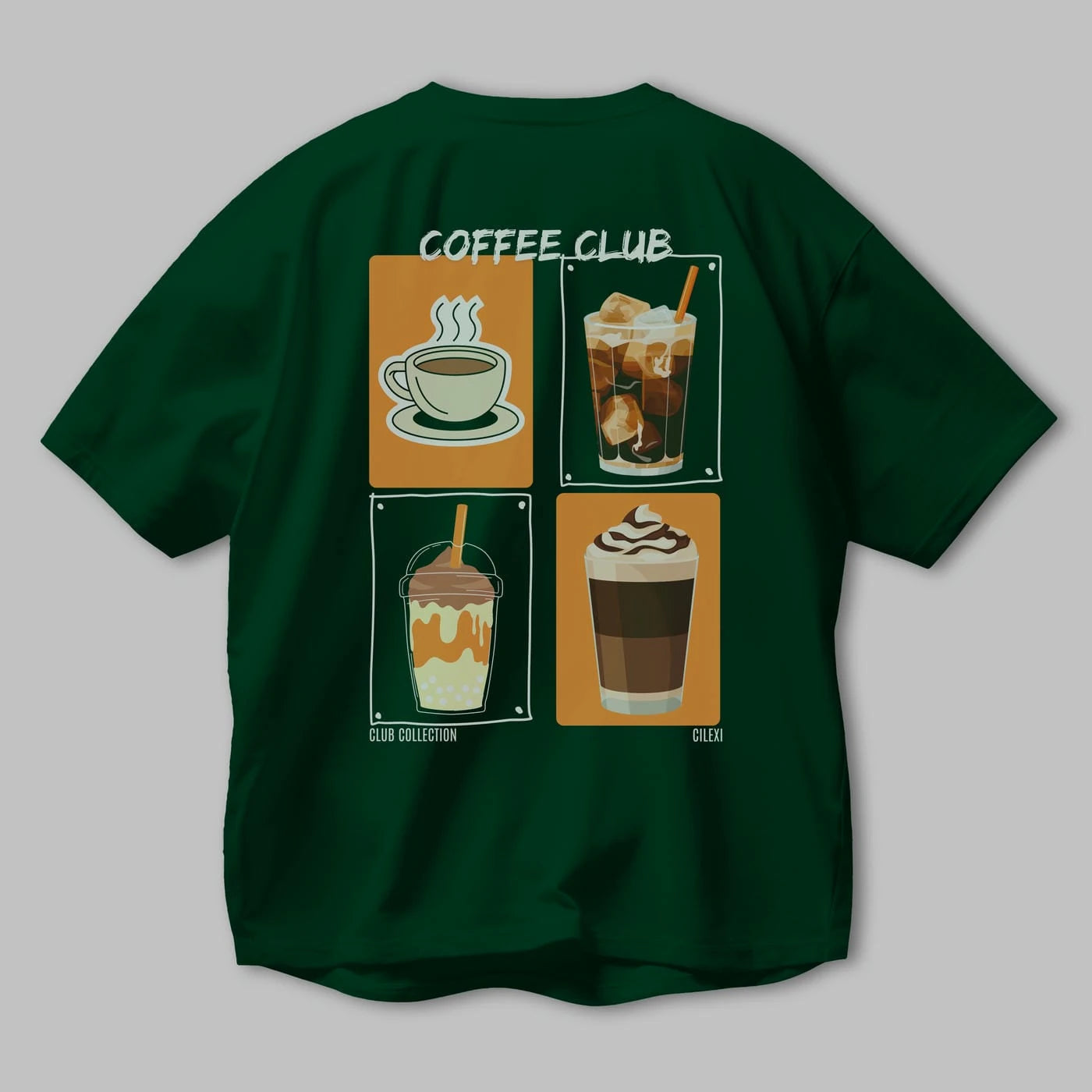 Coffee Club Arka Baskılı Oversize t-shirt Erkek Kadın %100 Pamuk Bisiklet Yaka tişort