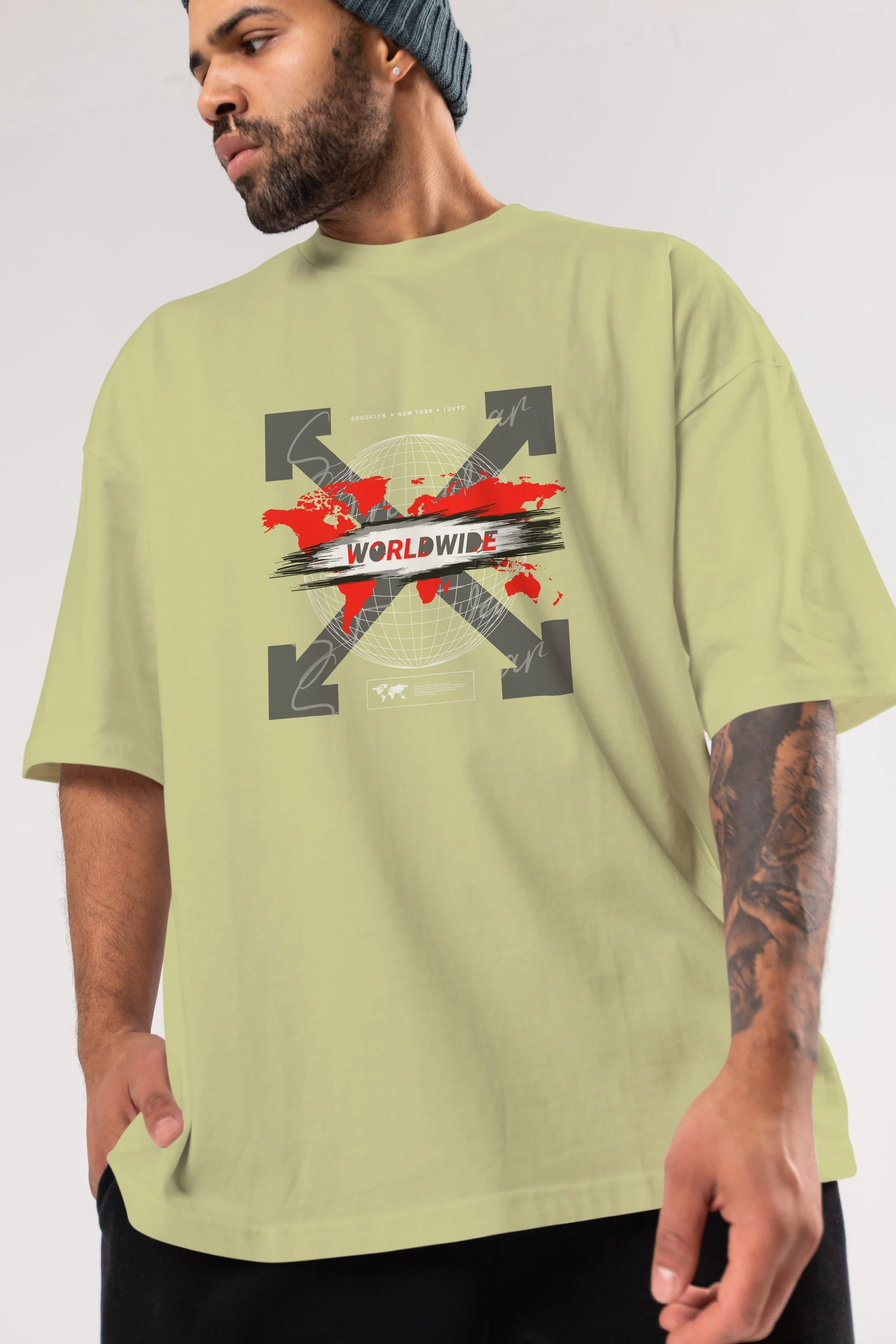 Worldwide Style Ön Baskılı Oversize t-shirt Erkek Kadın Unisex