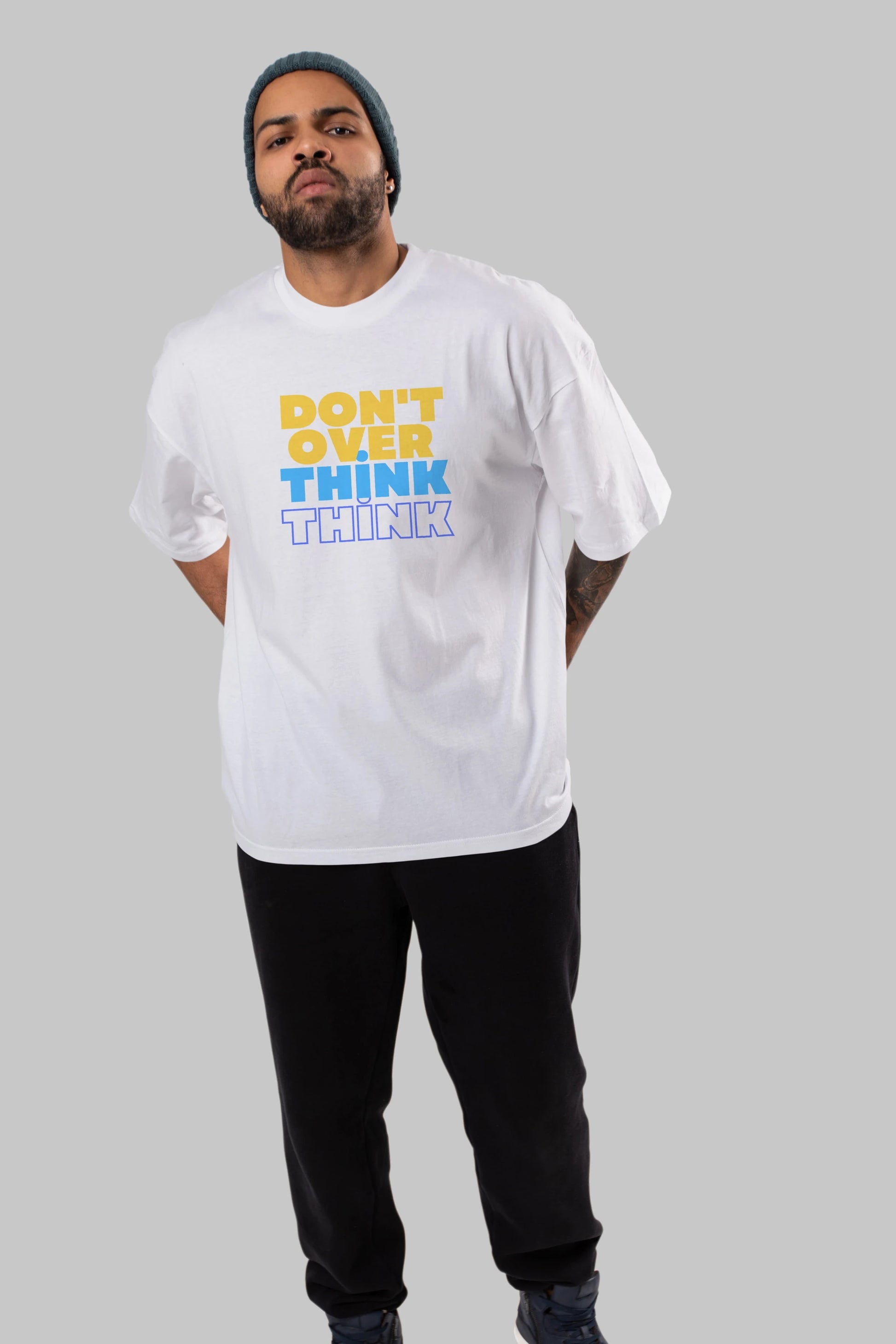 Don't Over Think Yazılı Ön Baskılı Oversize t-shirt Erkek Kadın Unisex
