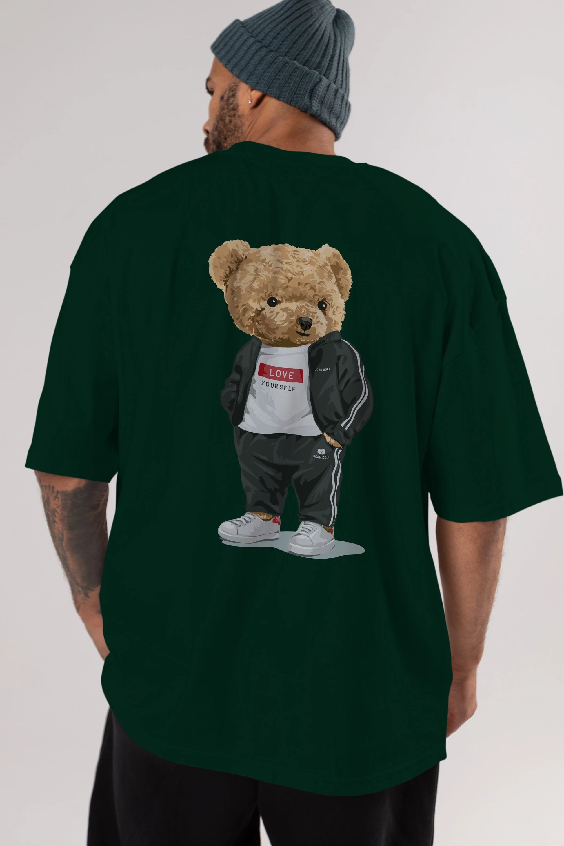 Teddy Bear Love Yourself Arka Baskılı Oversize t-shirt Erkek Kadın Unisex %100 Pamuk