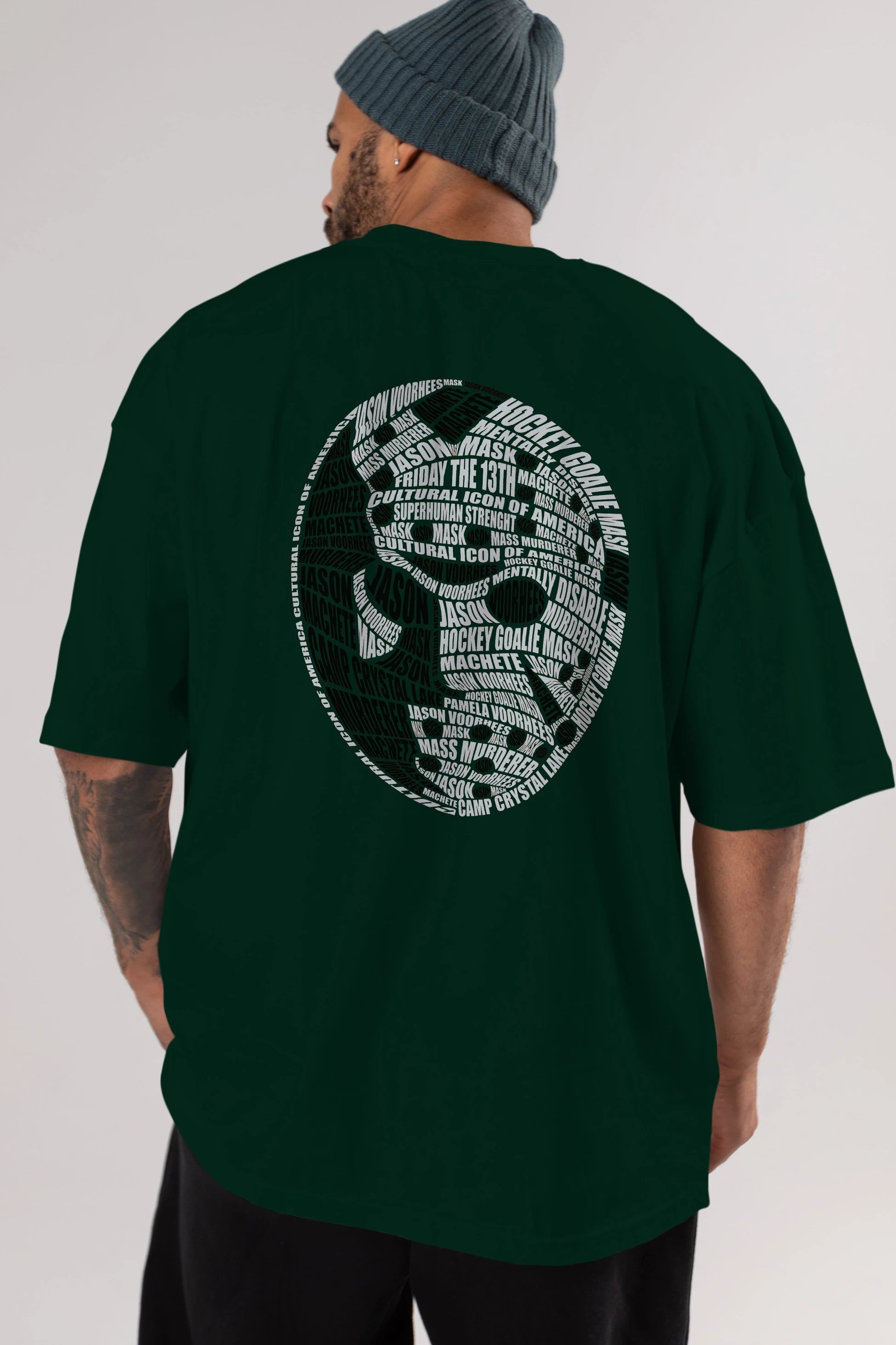 Jason Voorhees Calligram Arka Baskılı Oversize t-shirt %100 pamuk Erkek Kadın Unisex