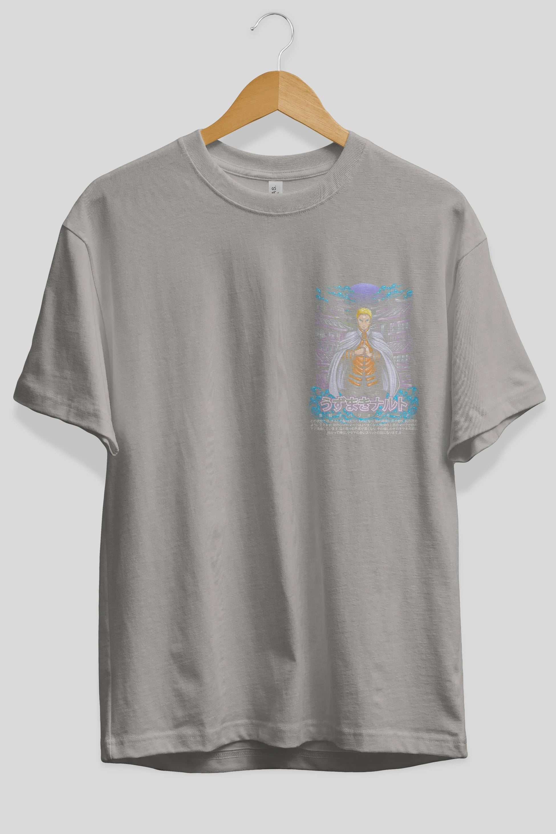 NARUTO (8) Ön Sol Baskılı Oversize t-shirt Erkek Kadın Unisex %100 Pamuk Bisiklet Yaka tişort