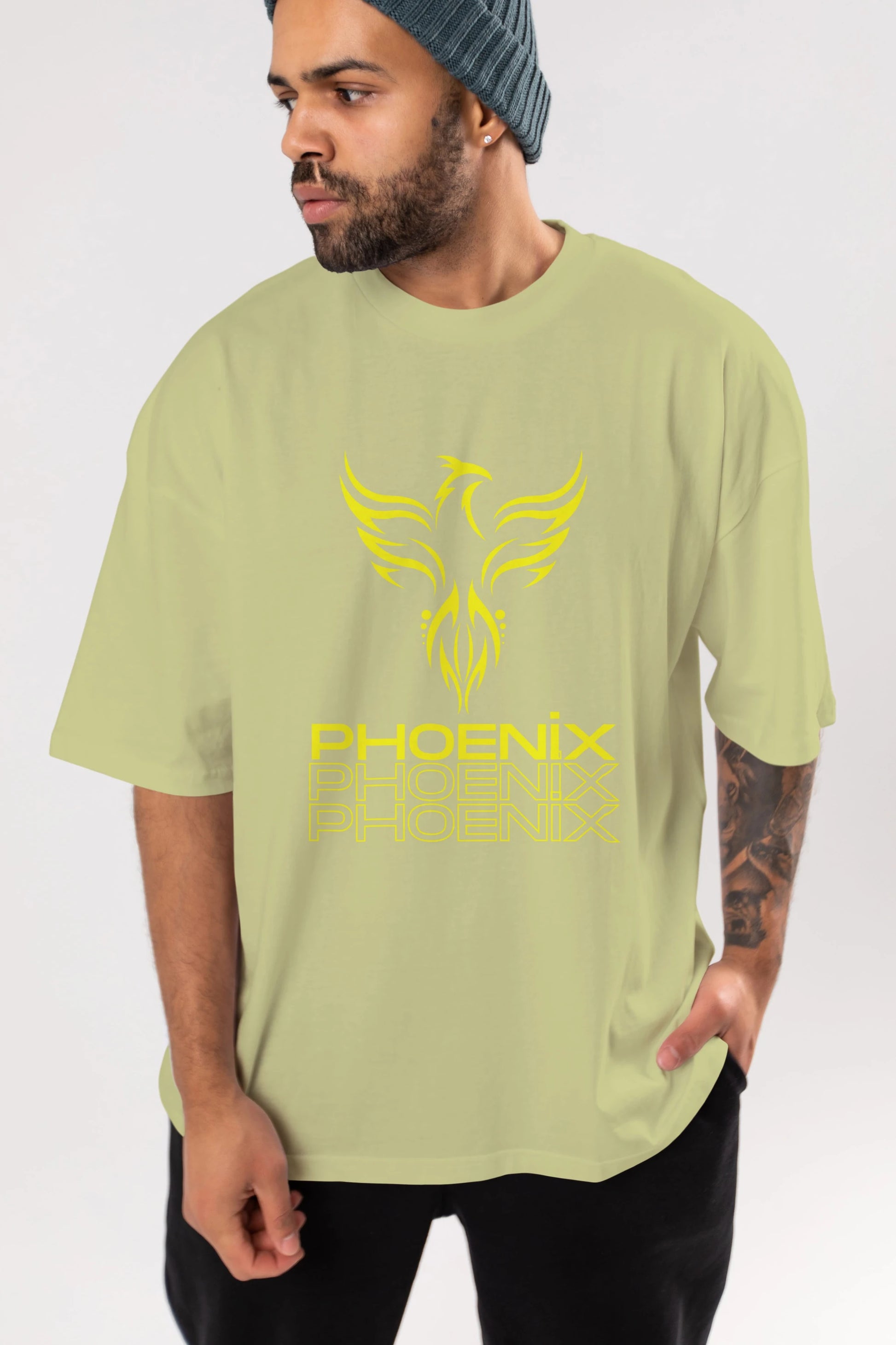 Phoenix Yazılı Ön Baskılı Oversize t-shirt Erkek Kadın Unisex