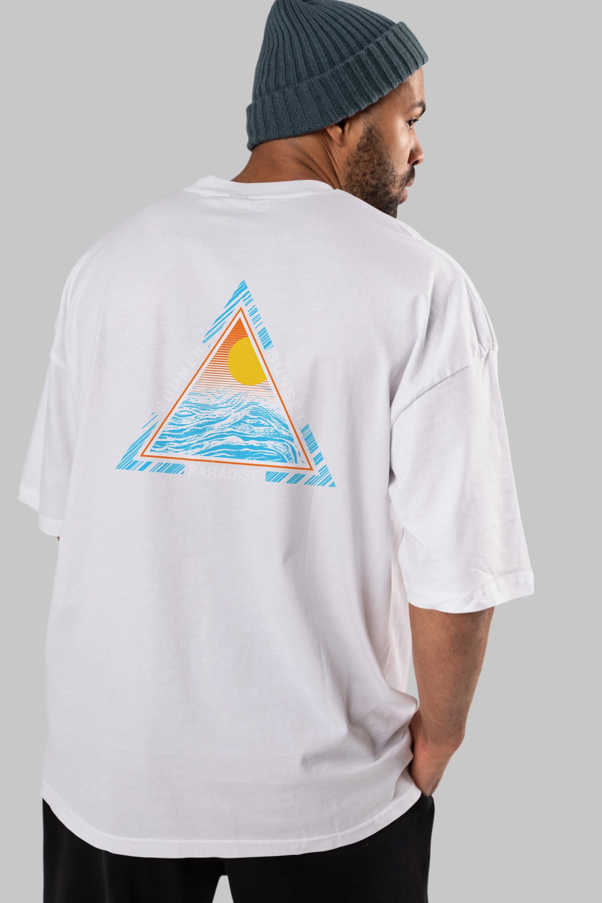 Summer Sunset Paradise Arka Baskılı Oversize t-shirt Erkek Kadın Unisex