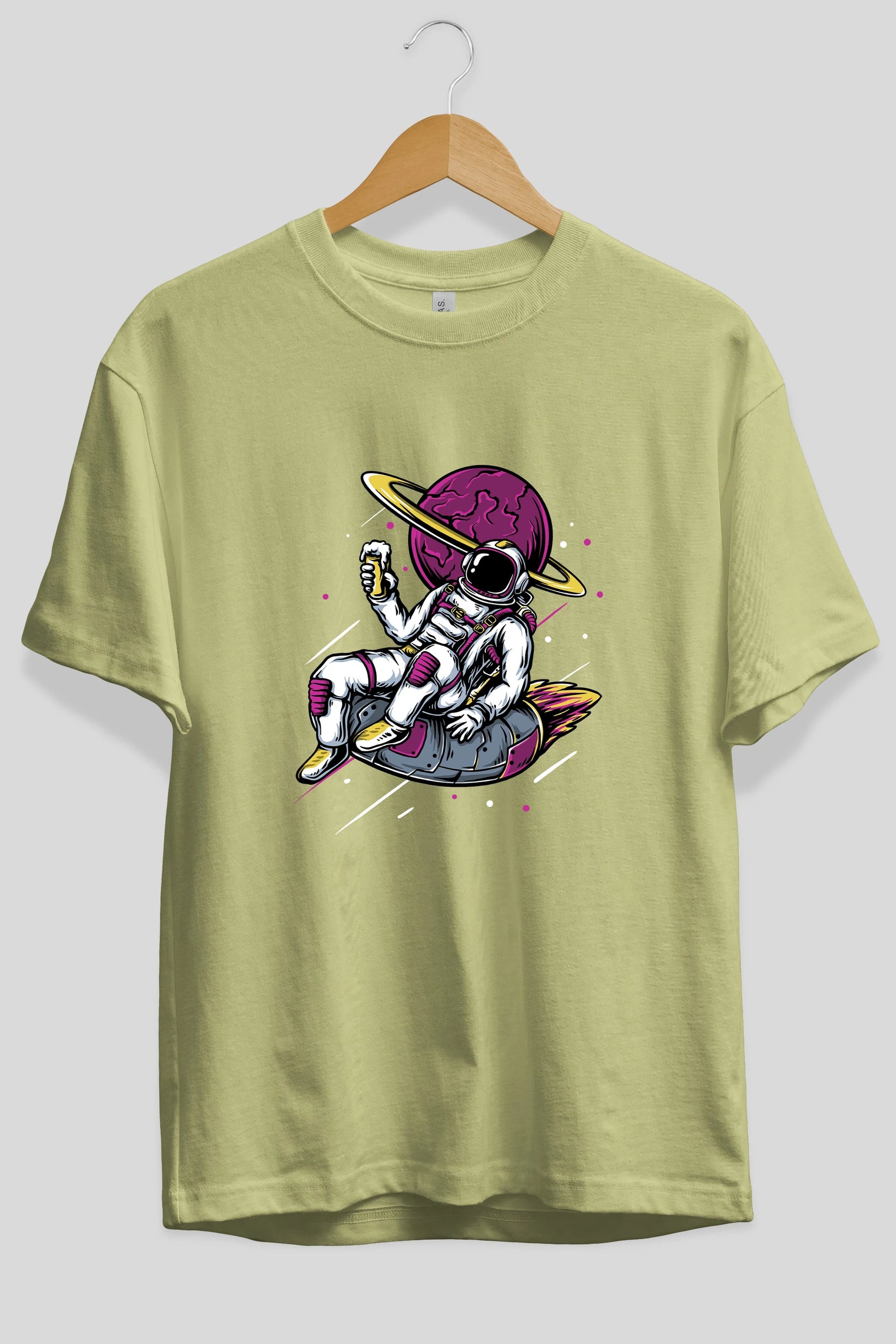 Astronaut Beer Ön Baskılı Oversize t-shirt Erkek Kadın Unisex