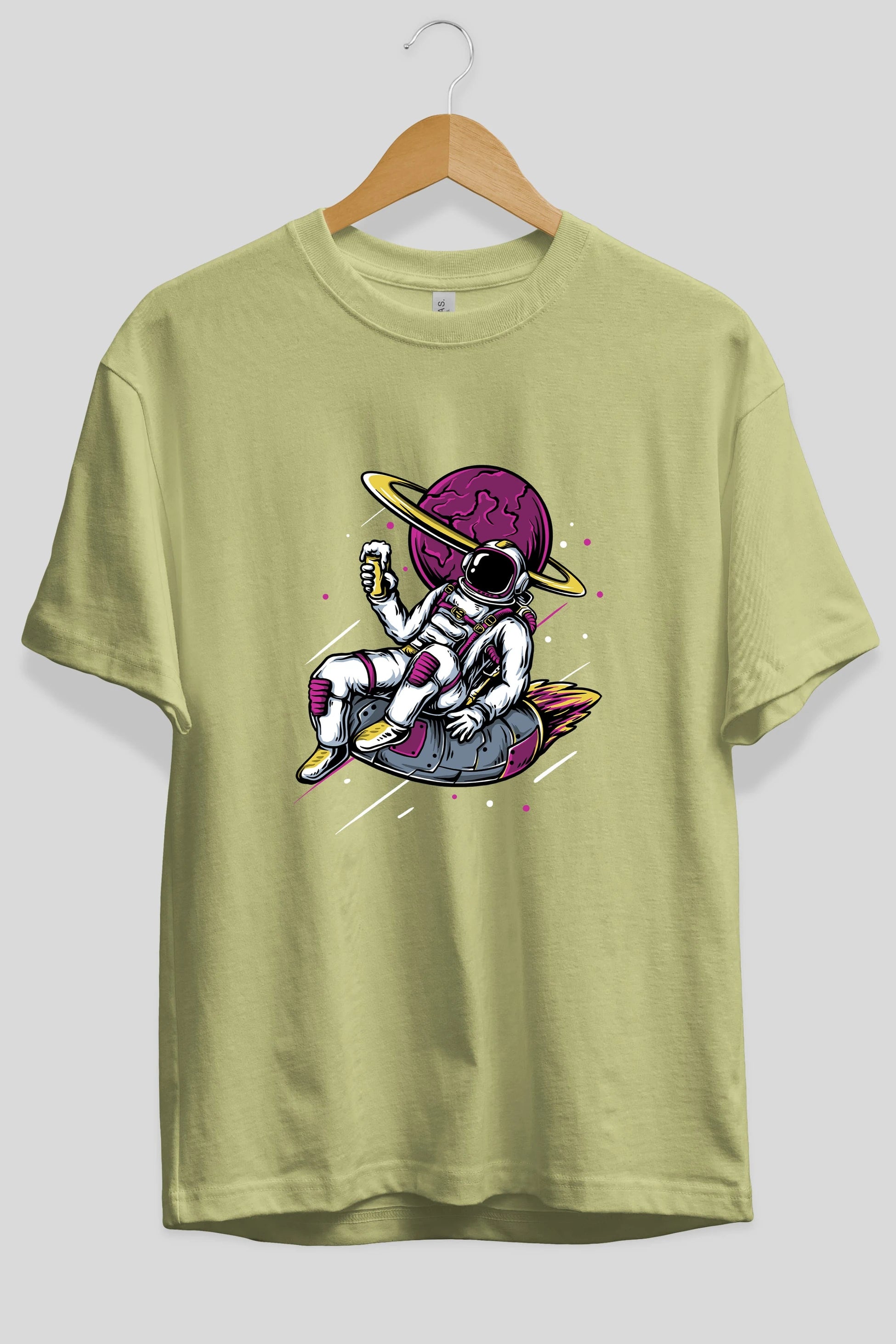 Astronaut Beer Ön Baskılı Oversize t-shirt Erkek Kadın Unisex
