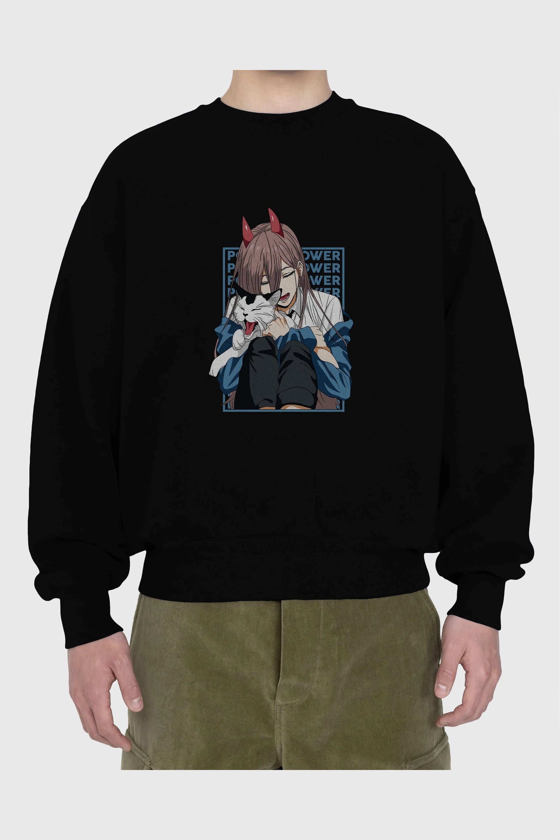 POWER CHAINSAWMAN Anime Ön Baskılı Oversize Sweatshirt Erkek Kadın Unisex