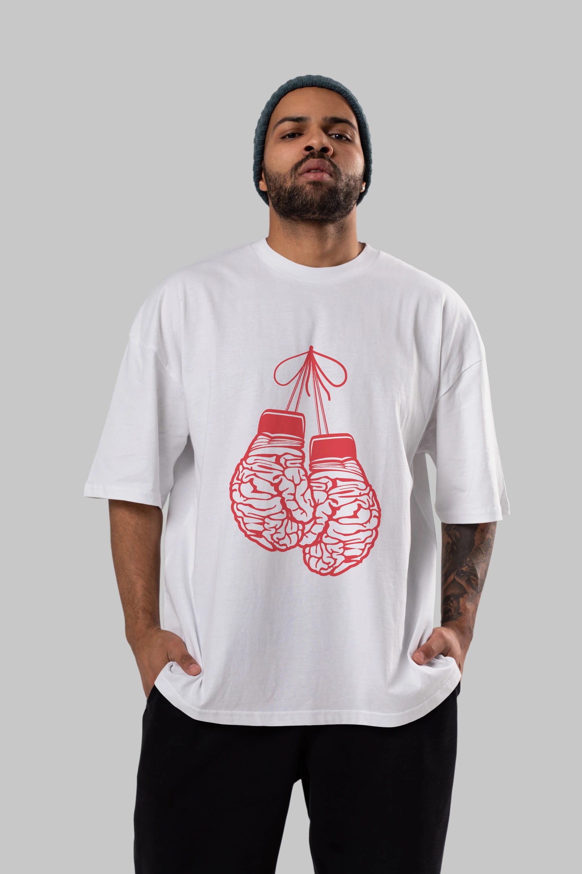 Brain Gloves Ön Baskılı Oversize t-shirt %100 pamuk Erkek Kadın Unisex