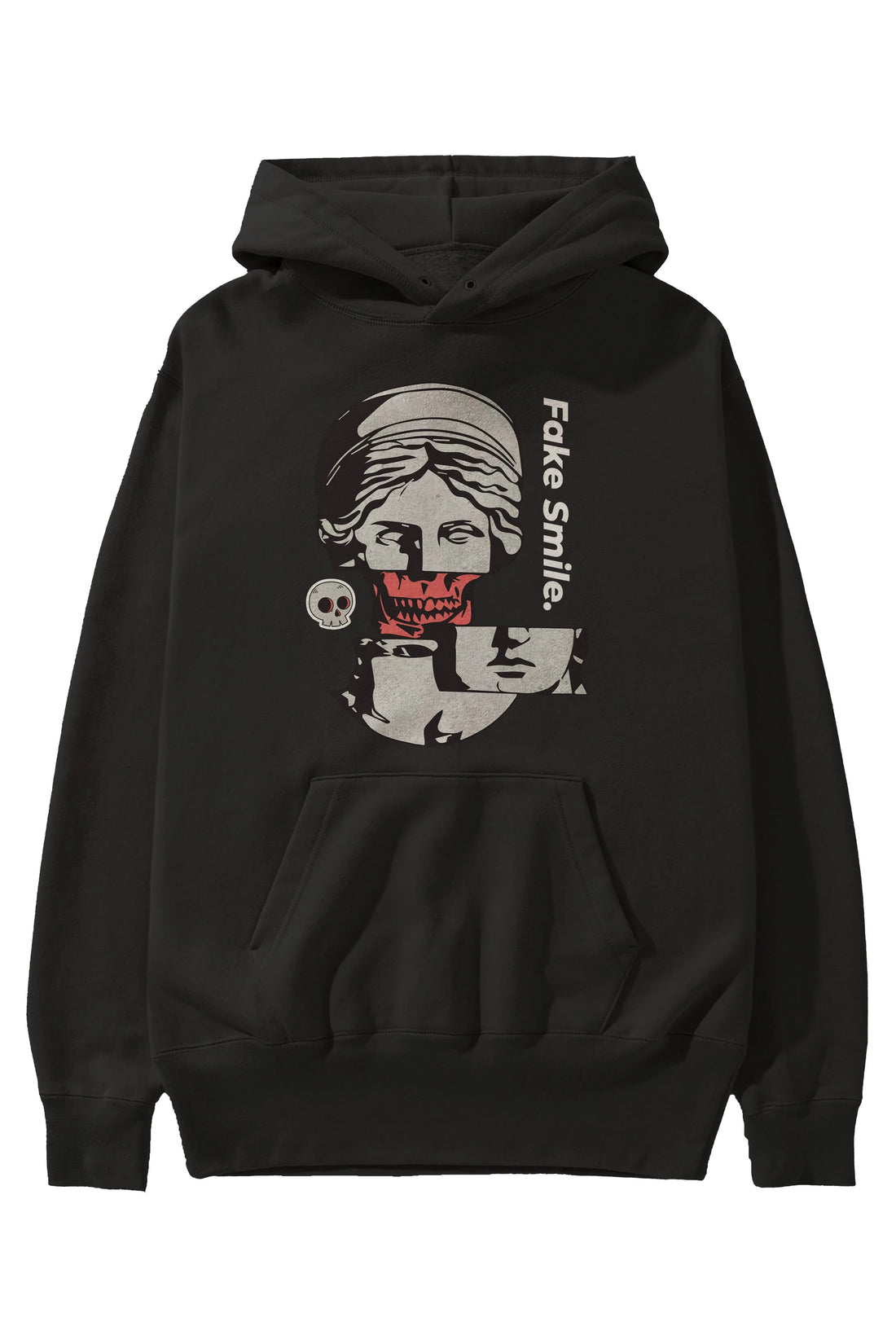Fake Smile Yazılı Ön Baskılı Oversize Hoodie Kapüşonlu Sweatshirt Erkek Kadın Unisex
