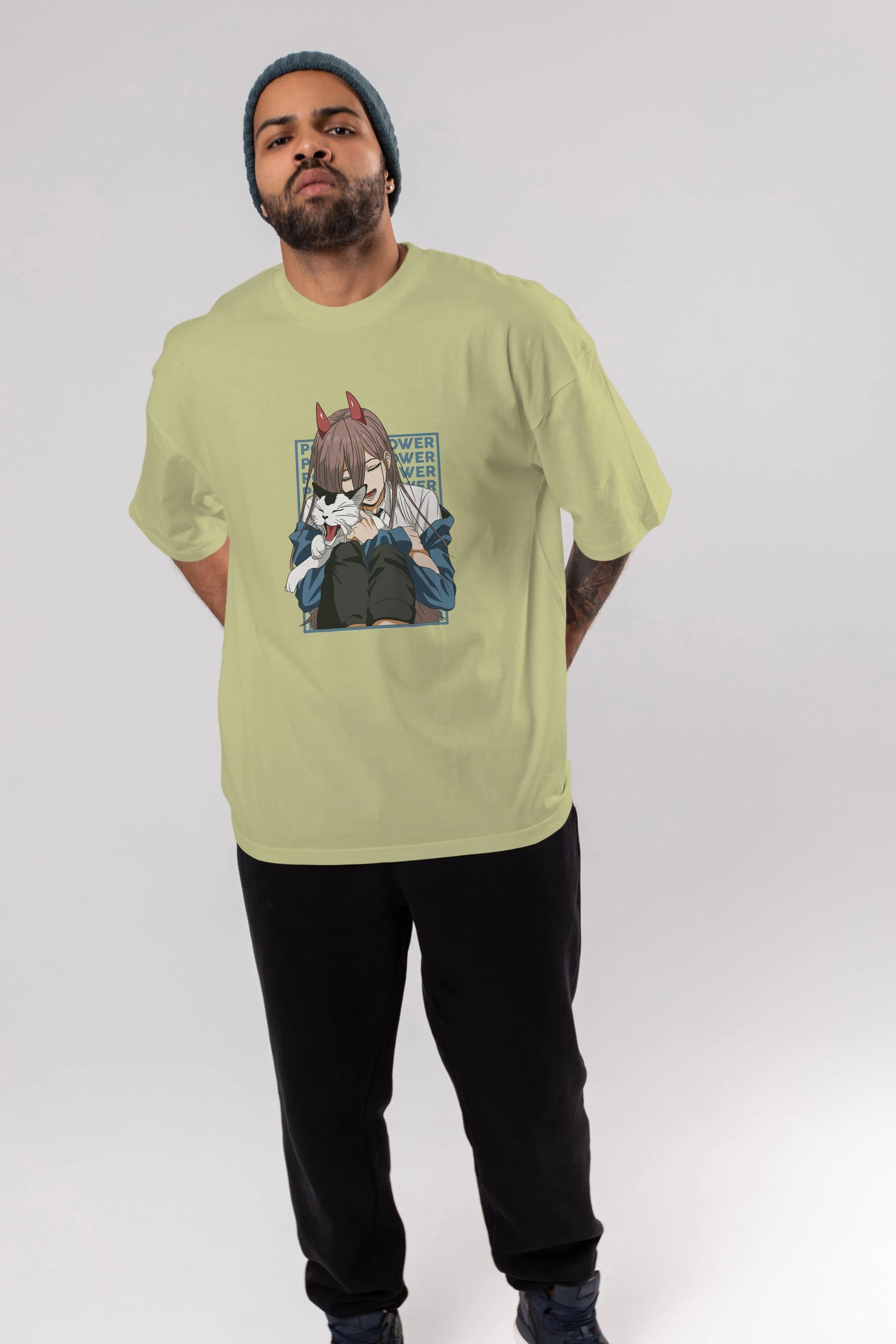 POWER CHAINSAWMAN Anime Ön Baskılı Oversize t-shirt %100 pamuk Erkek Kadın Unisex