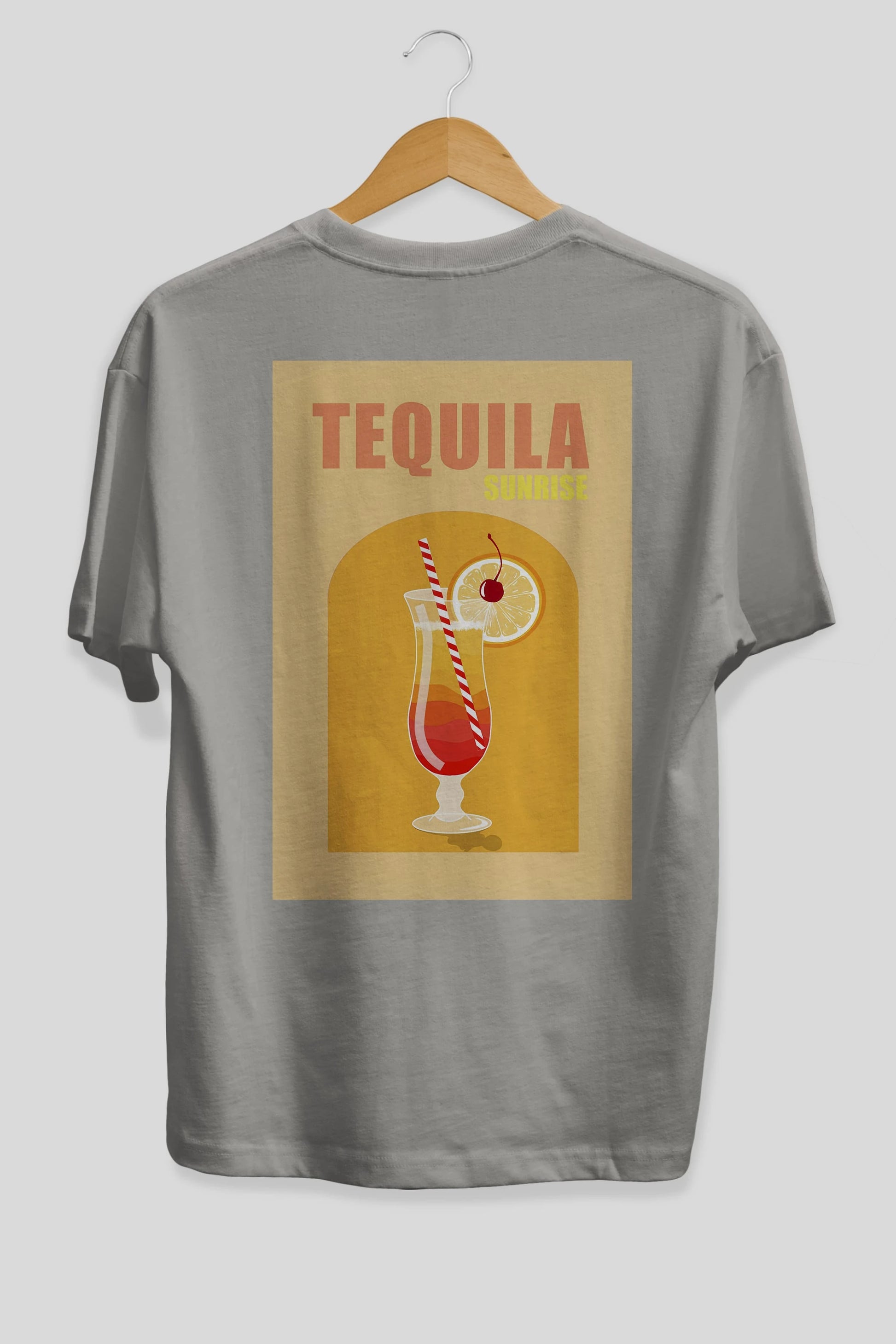 Tequila Sunrise Arka Baskılı Oversize t-shirt Erkek Kadın Unisex %100 Pamuk Bisiklet Yaka tişort