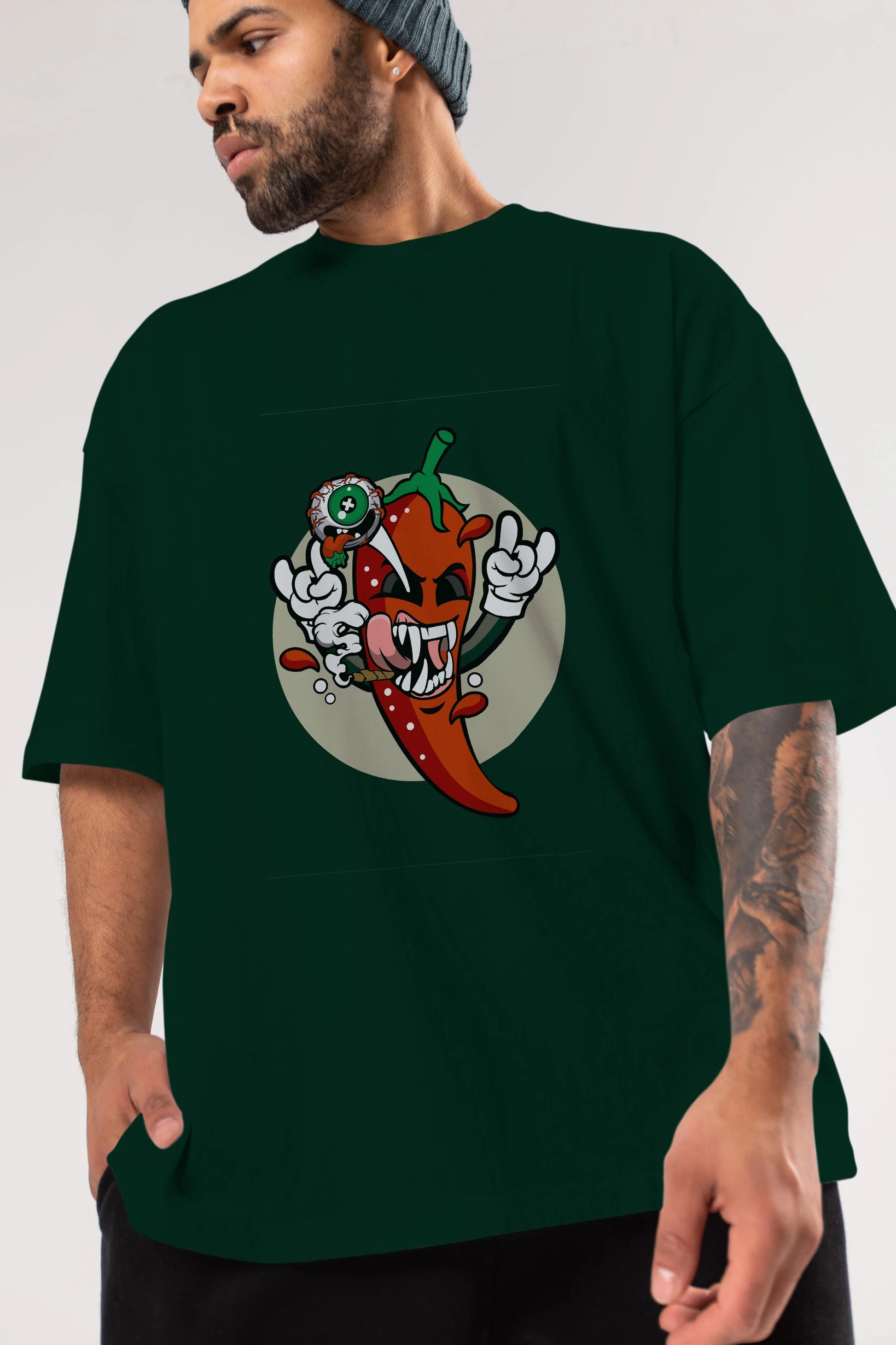 Chili Monster Ön Baskılı Oversize t-shirt Erkek Kadın Unisex %100 Pamuk tişort