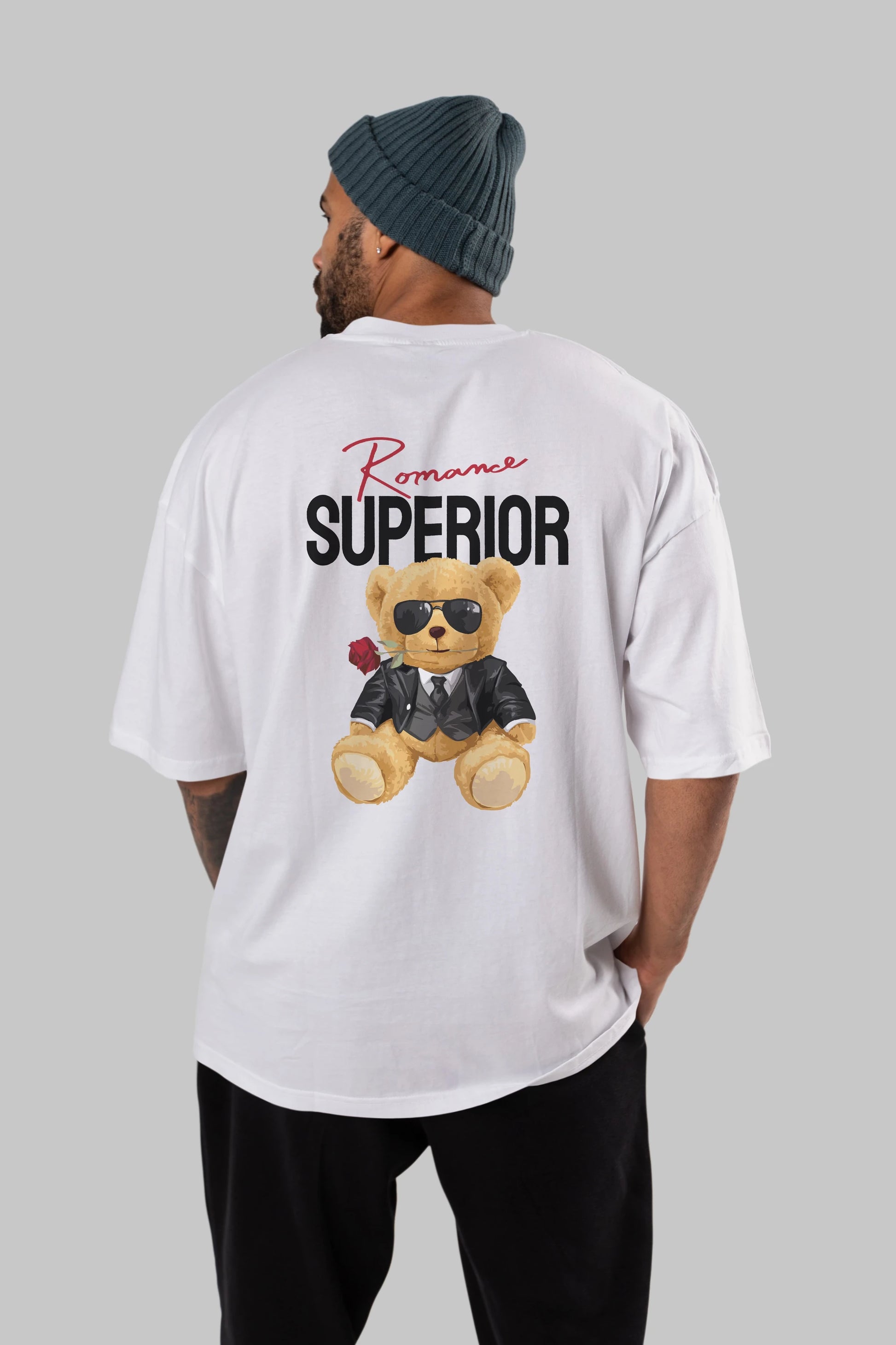 Teddy Bear Romance Superior Arka Baskılı Oversize t-shirt Erkek Kadın Unisex %100 Pamuk