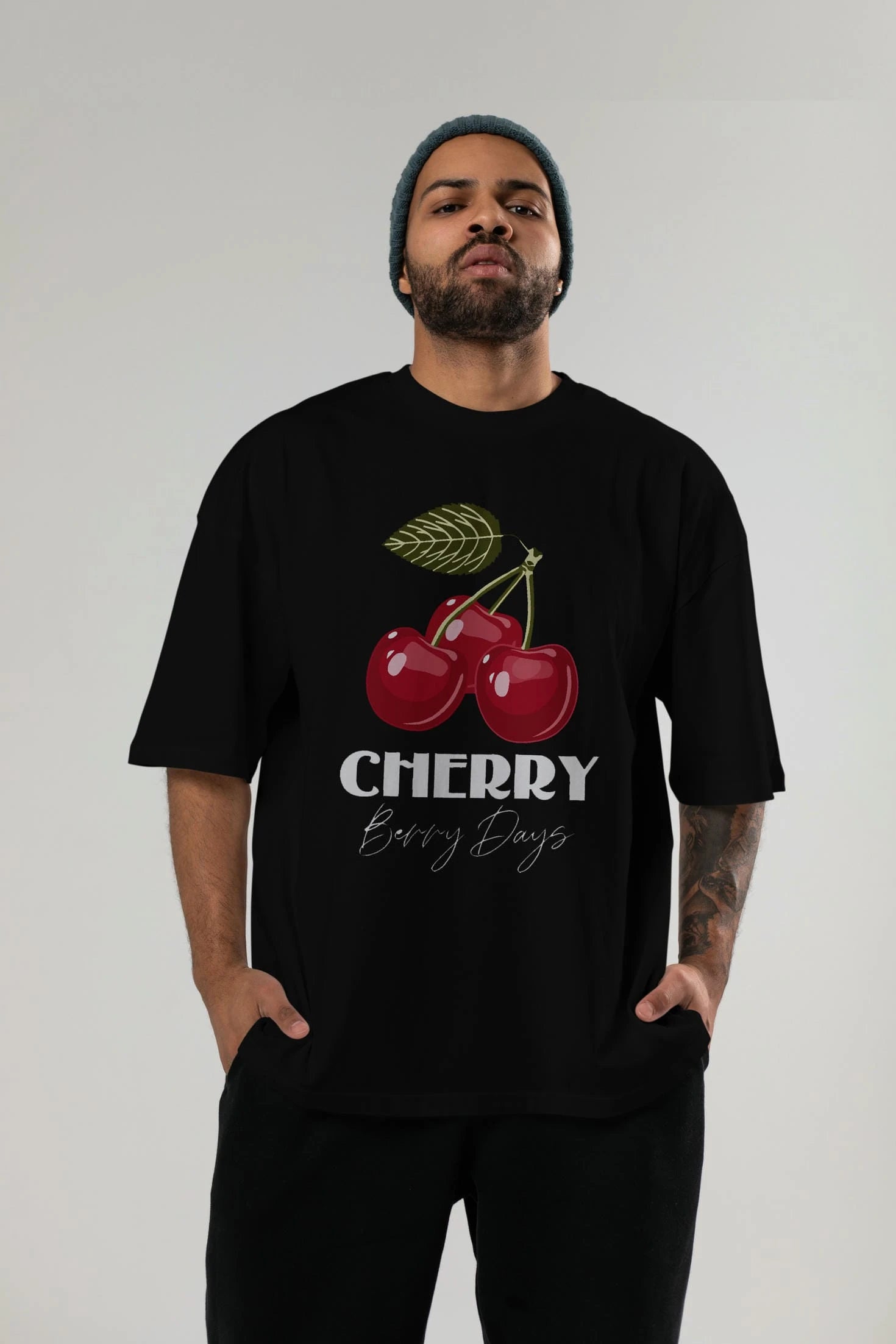 Cherry Cherries 12 Ön Baskılı Oversize t-shirt Erkek Kadın Pamuk Bisiklet Yaka tişort