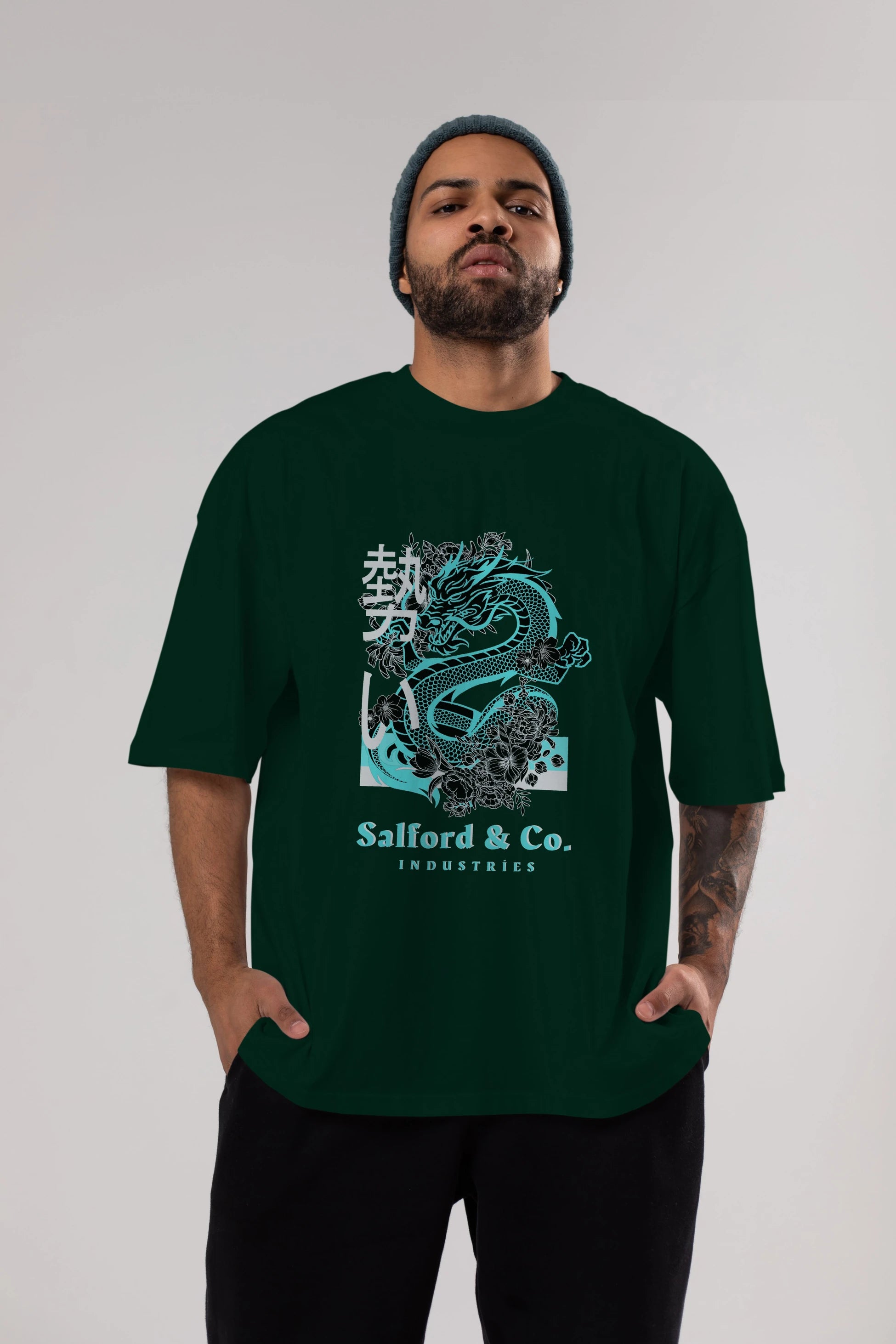 Dragon Ön Baskılı Oversize t-shirt Erkek Kadın Unisex