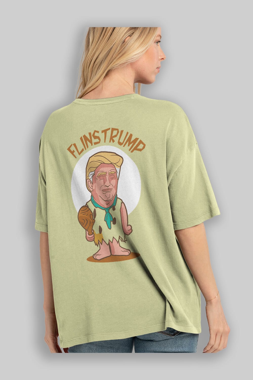 Flinstrump Arka Baskılı Oversize t-shirt Erkek Kadın Unisex %100 Pamuk tişort