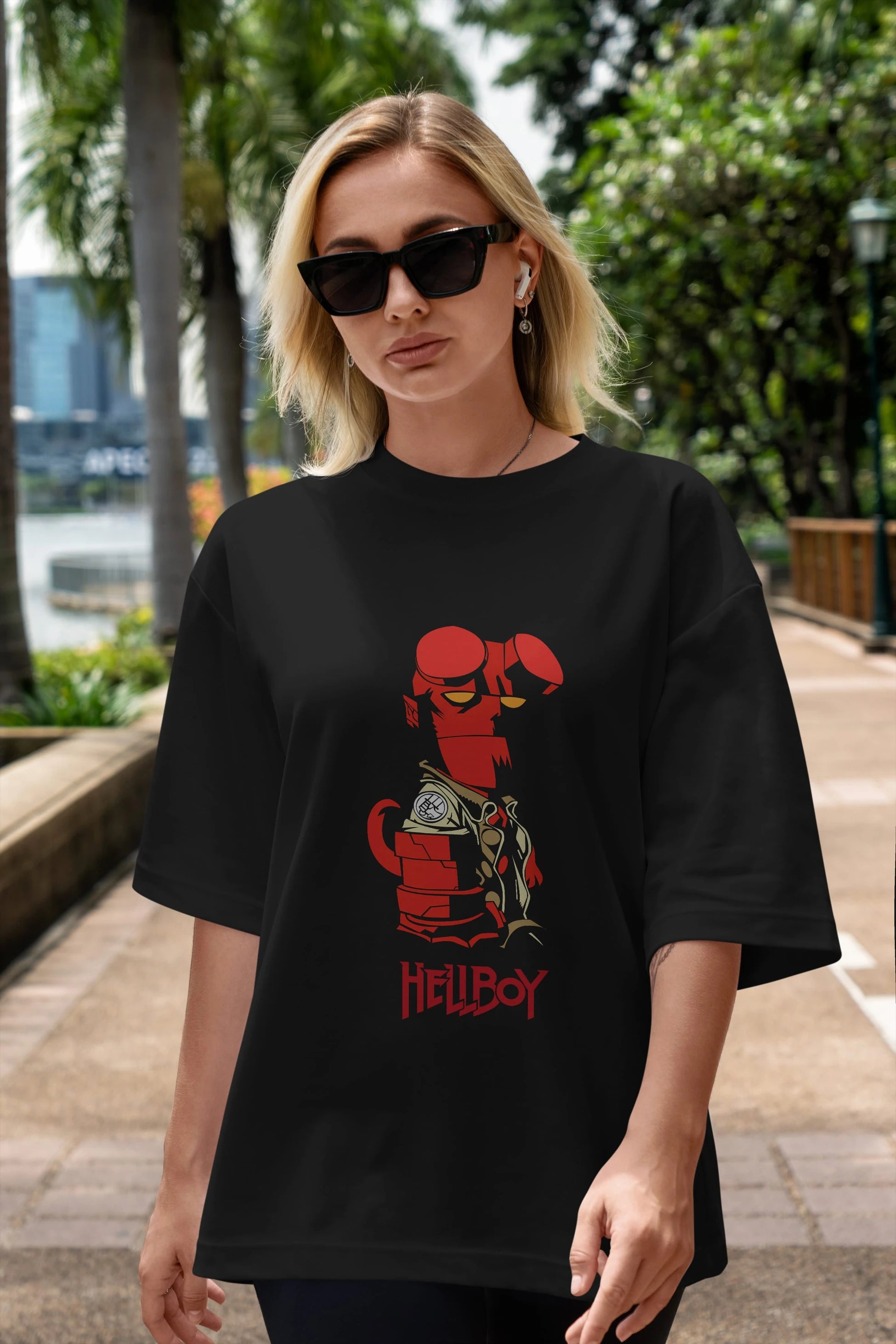 Hellboy (1) Ön Baskılı Oversize t-shirt Erkek Kadın Unisex %100 Pamuk Bisiklet Yaka tişort