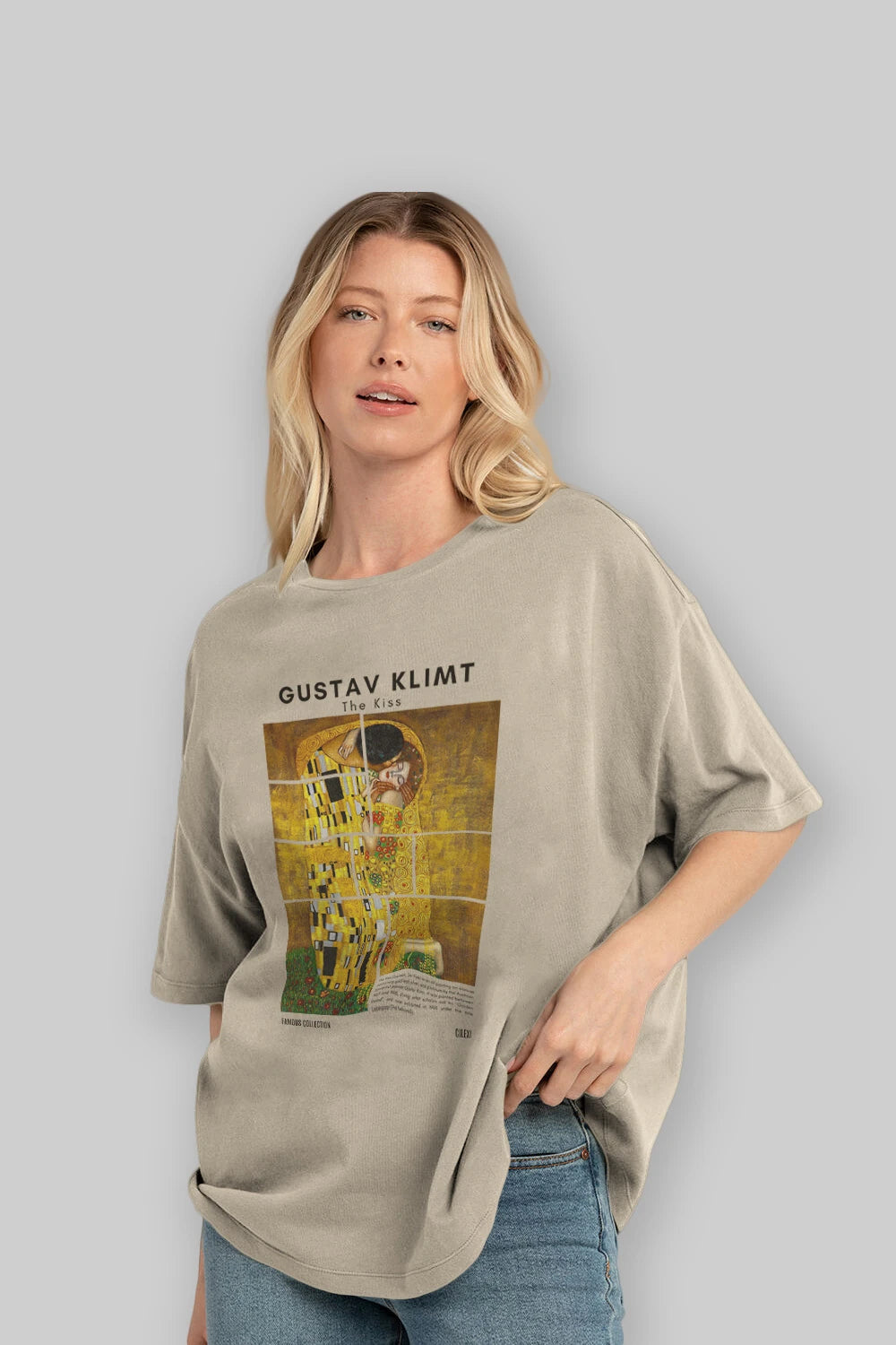 Gustav Klimt The Kiss ön Baskılı Oversize t-shirt Erkek Kadın Bisiklet Yaka Pamuk tişort